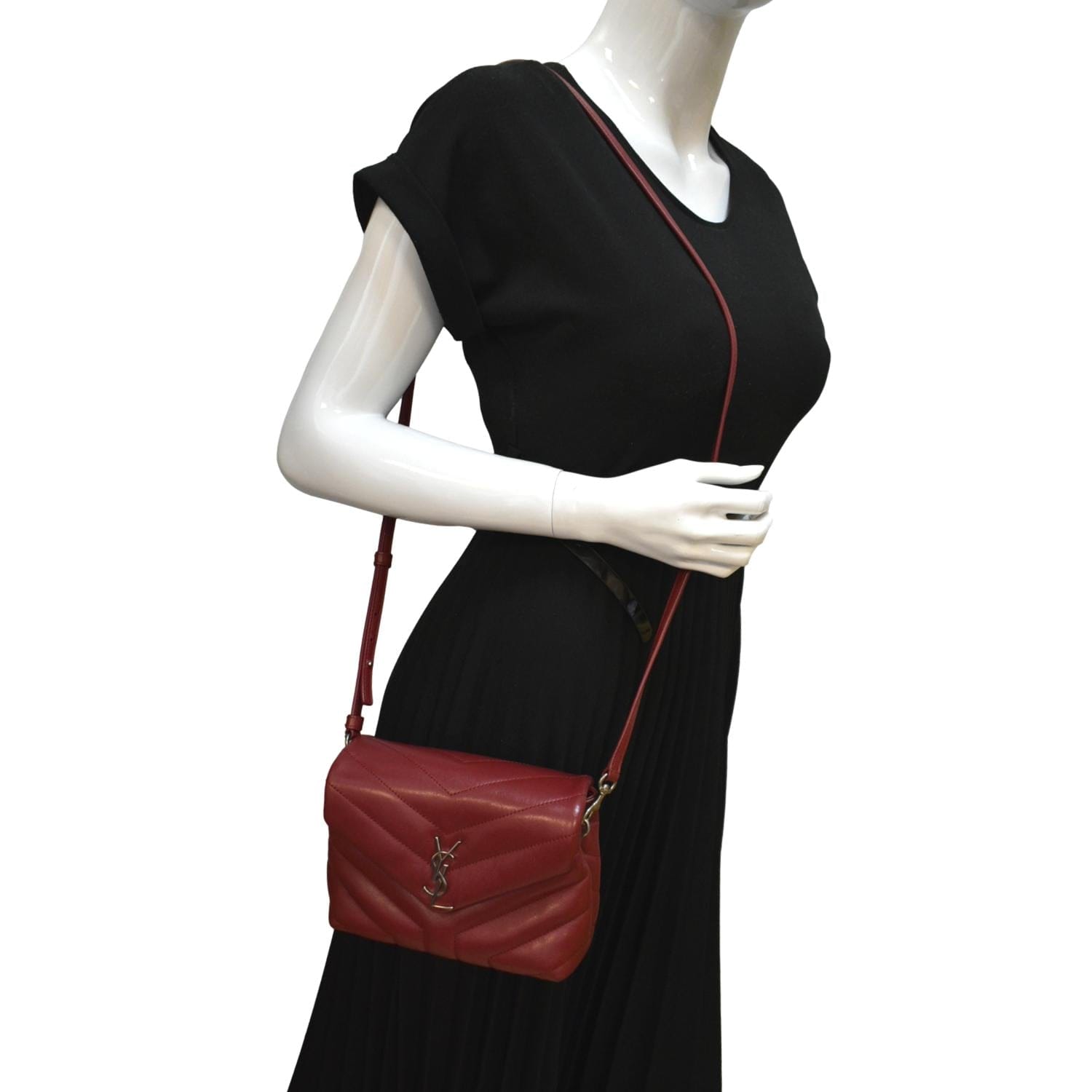 YSL Saint Laurent Yves Loulou Crossbody Bag Leather Matelasse Red