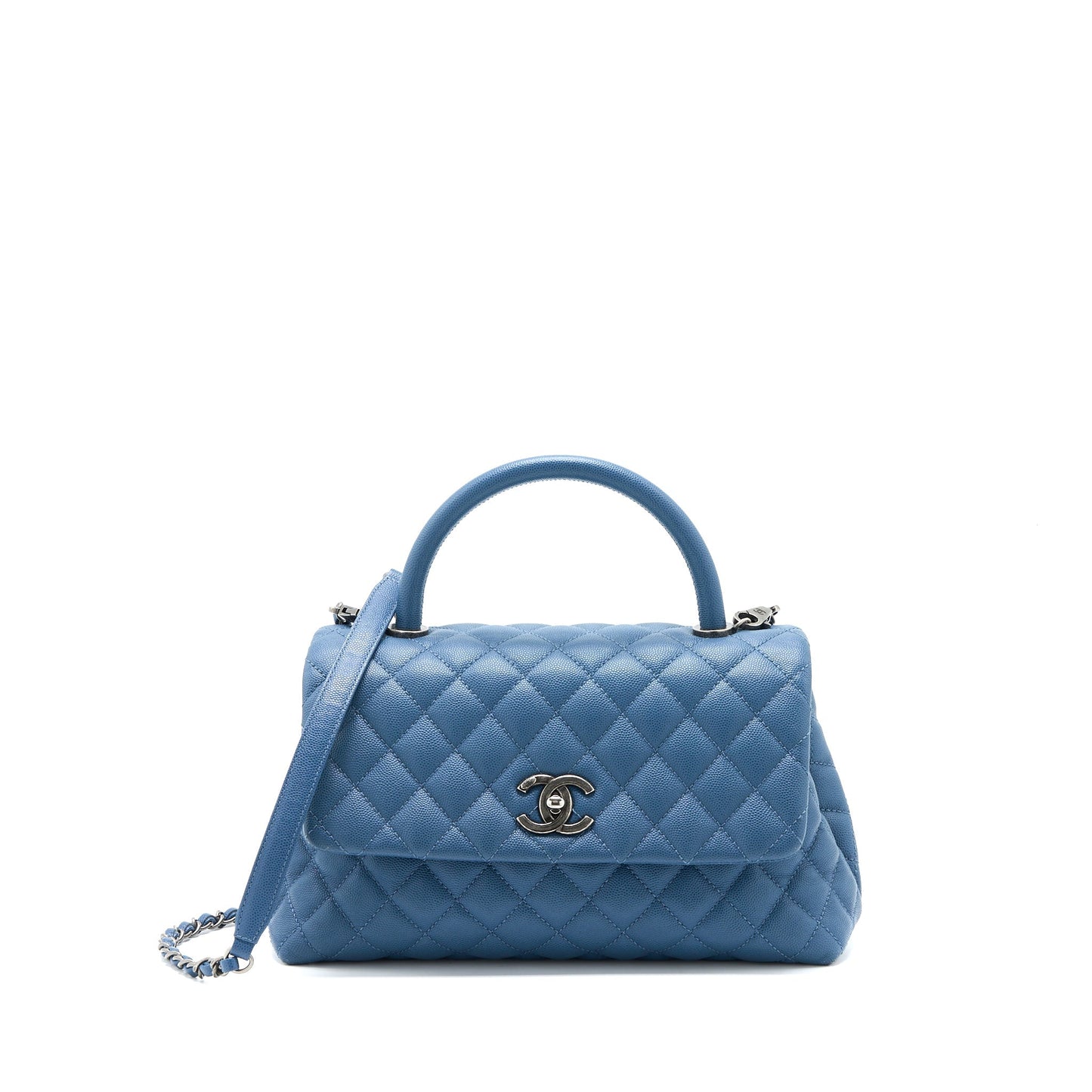 Chanel Coco Handle Caviar Ruthenium SHW Blue Handbag