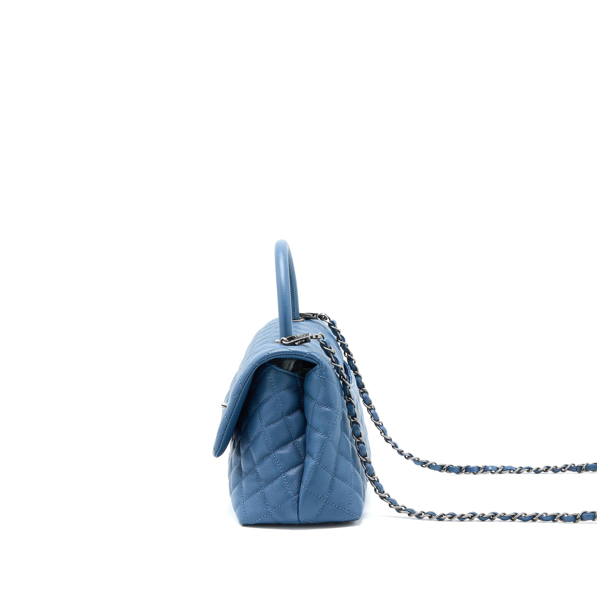 Chanel Coco Handle Caviar Ruthenium SHW Blue Handbag