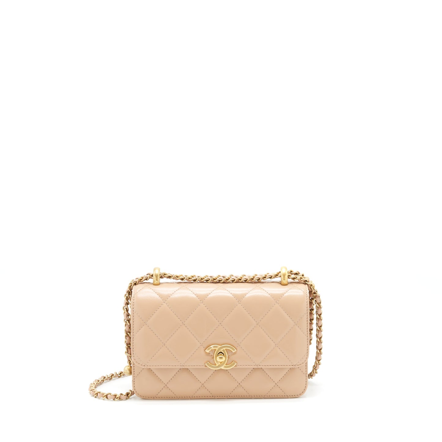 Chanel 21A Crush Flap Calfskin GHW Microchip Gold Beige Small Shoulder Bag
