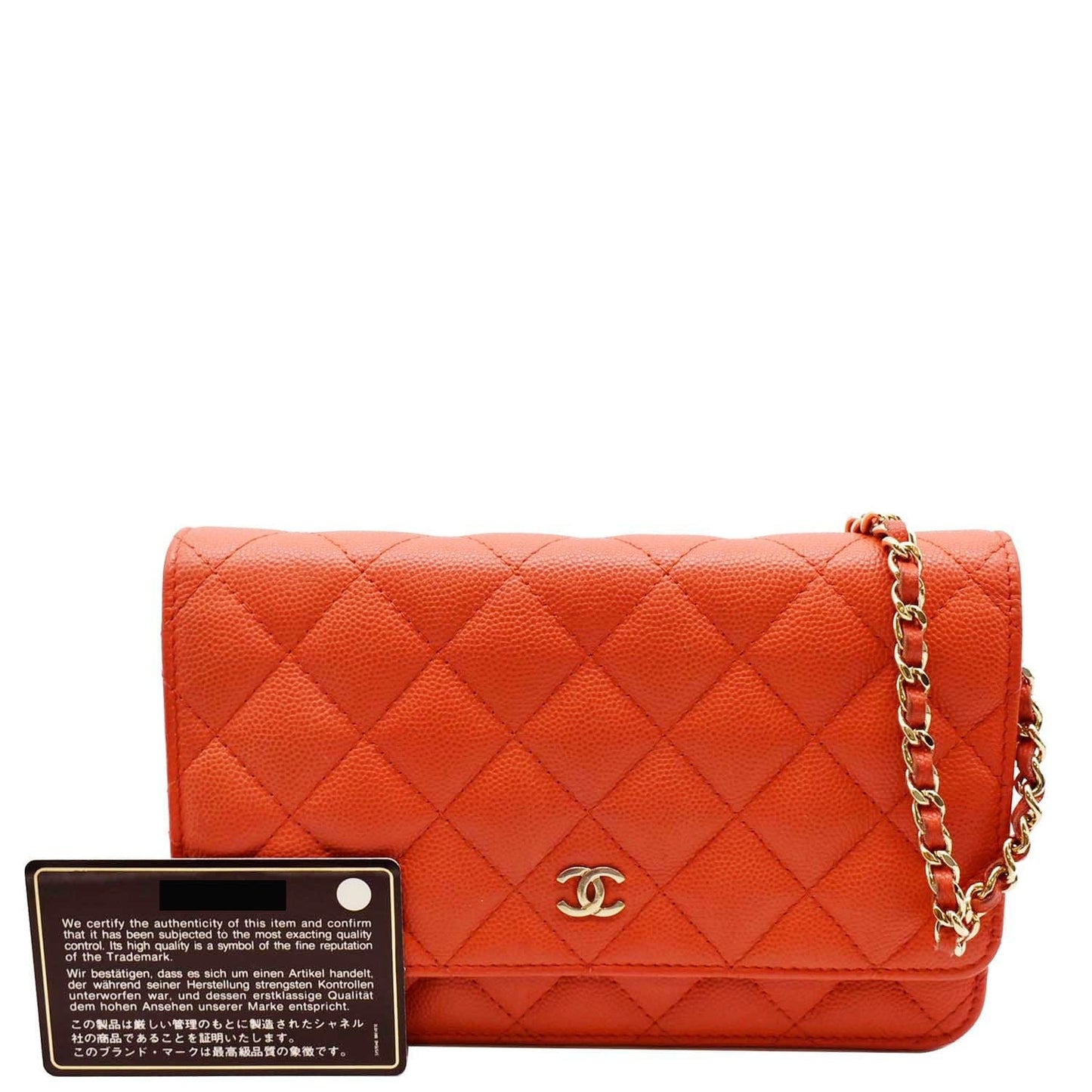 Chanel WOC Quilted Caviar Leather Red Orange Wallet Case