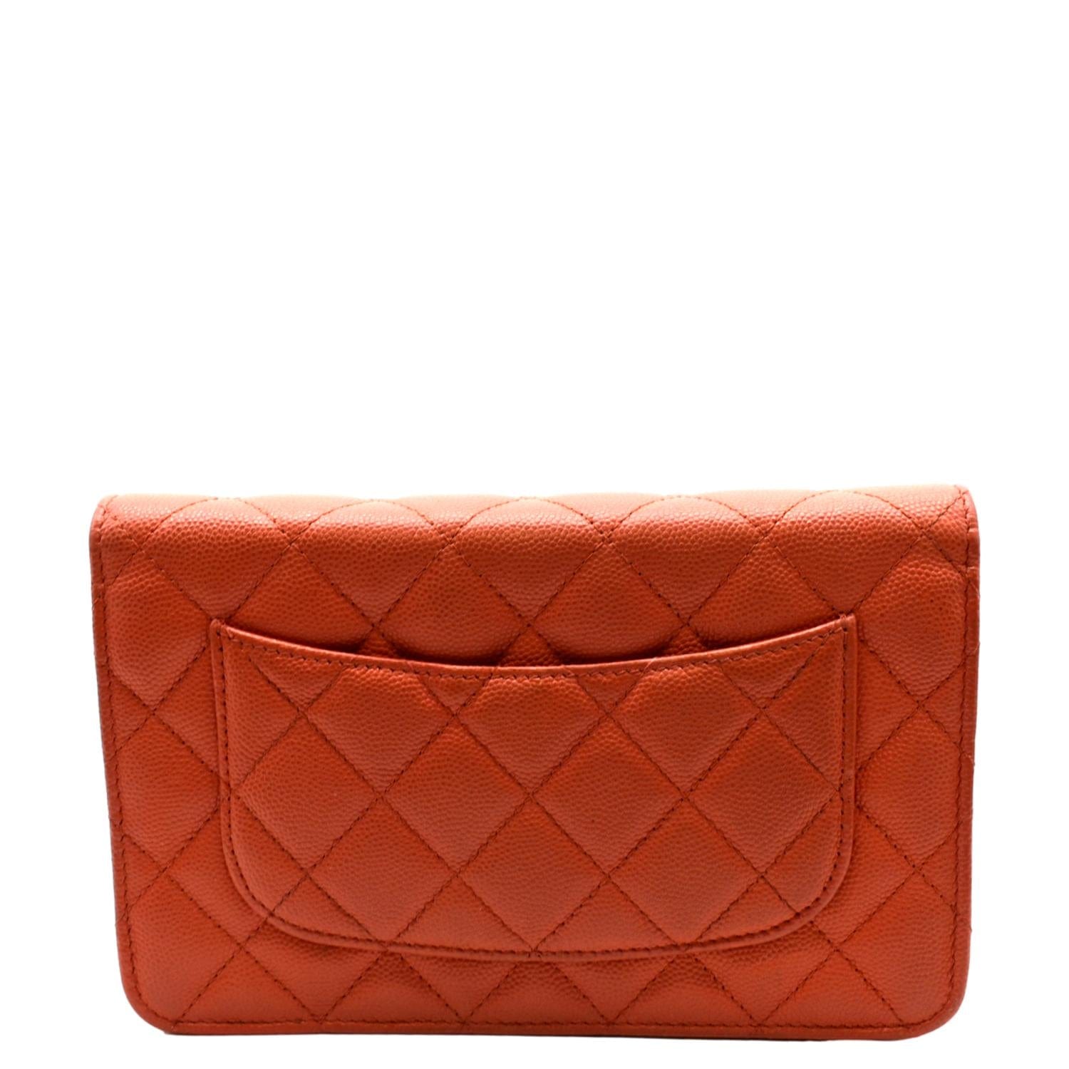 Chanel WOC Quilted Caviar Leather Red Orange Wallet Case
