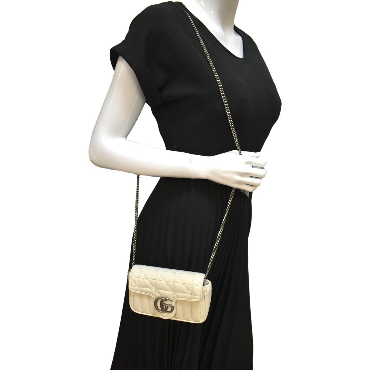 Gucci Marmont Super Mini Shoulder Bag Leather Matelasse Mini White
