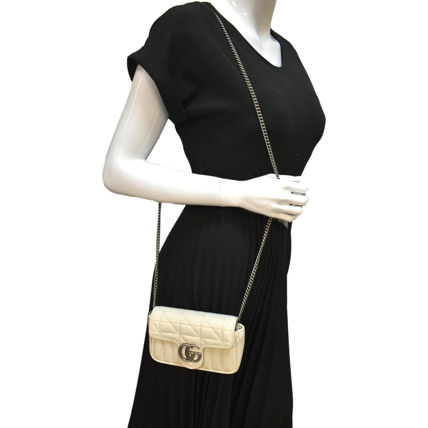 Gucci Marmont Super Mini Shoulder Bag Leather Matelasse Mini White