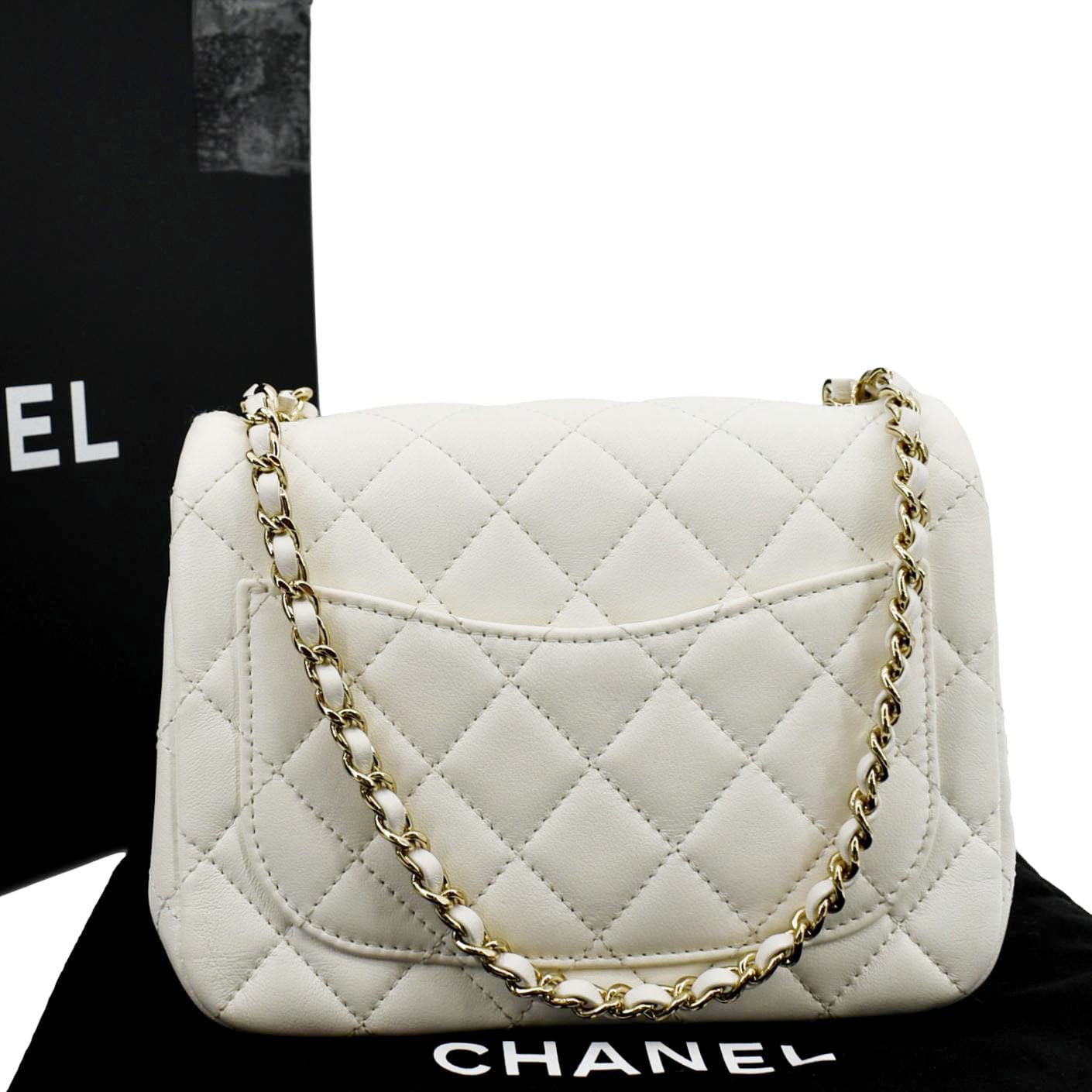 Chanel Pearl Crush Square Flap Leather White Travel Bag Square Bag
