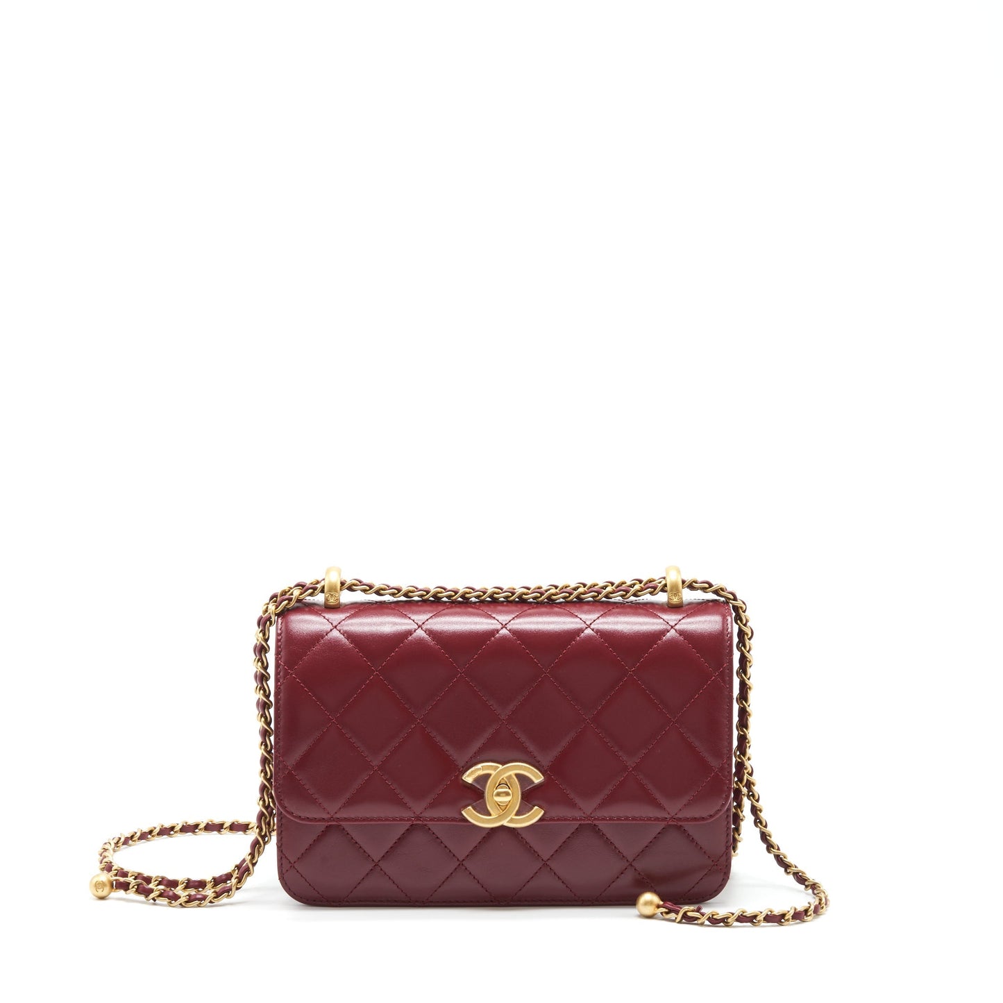 Chanel 21A Crush Flap Calfskin NC635 Burgundy Gold Shoulder Bag