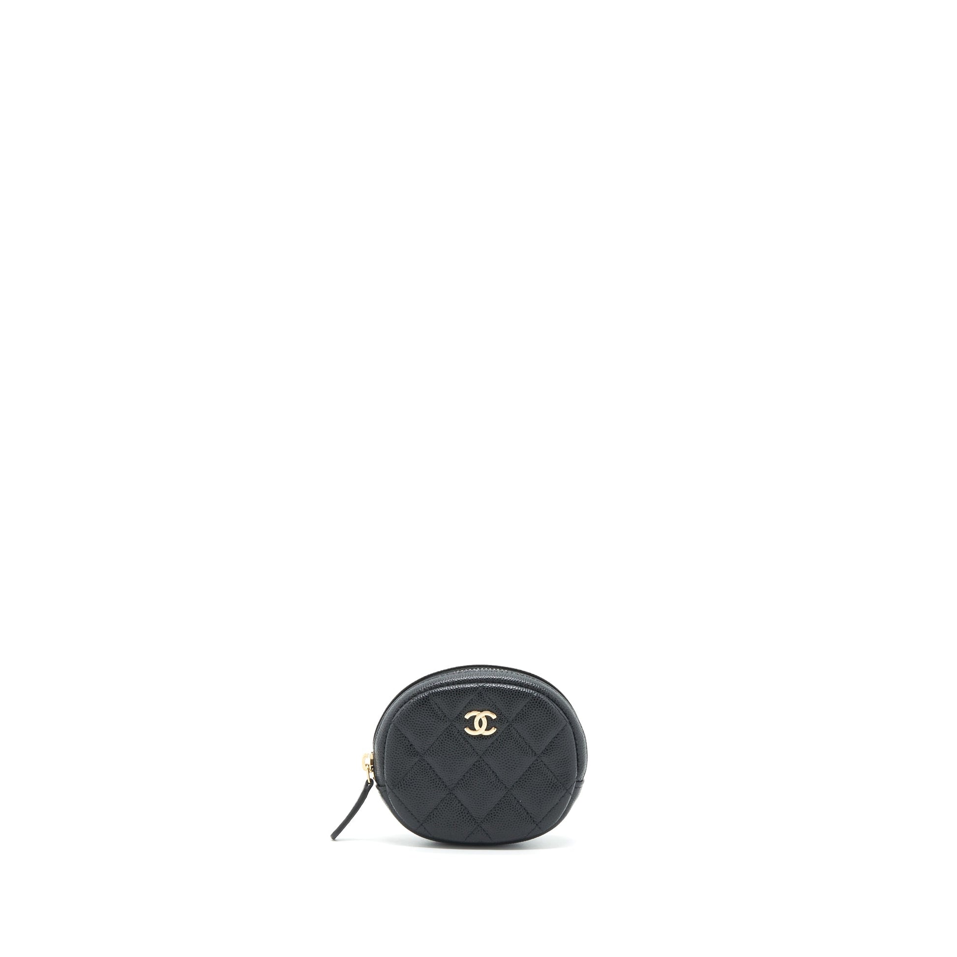 Chanel CC Logo Round Coin Purse Caviar Wallet Case