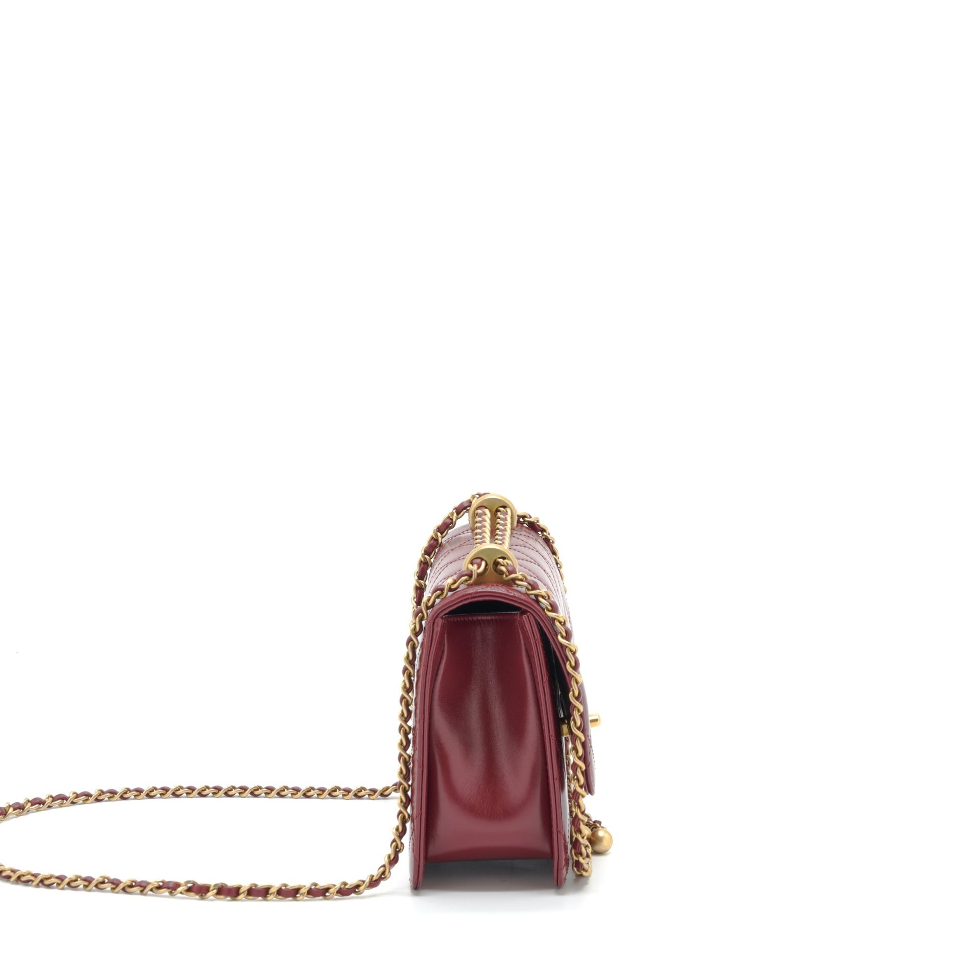 Chanel 21A Crush Flap Calfskin NC635 Burgundy Gold Shoulder Bag