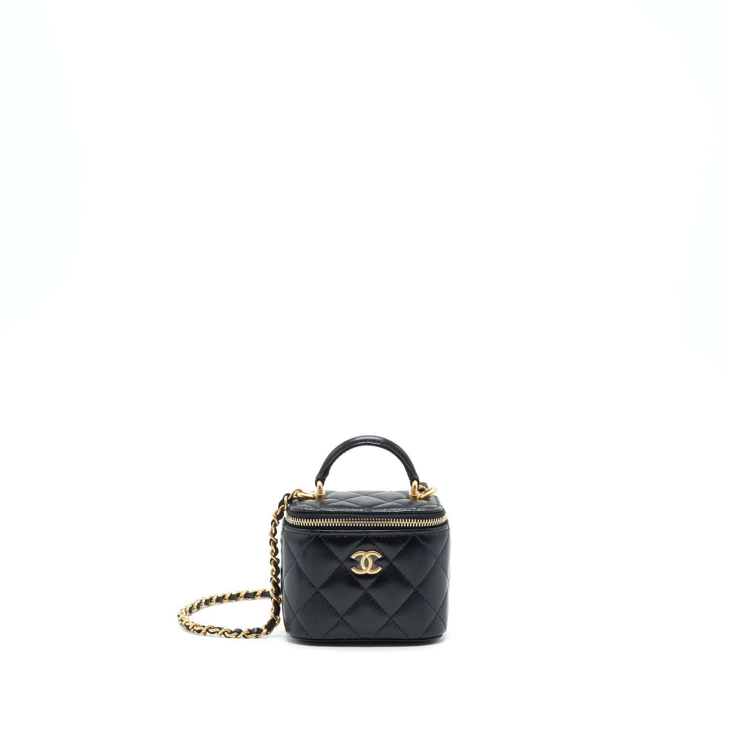 Chanel Top Handle Vanity Lambskin GHW Black Mini Bag