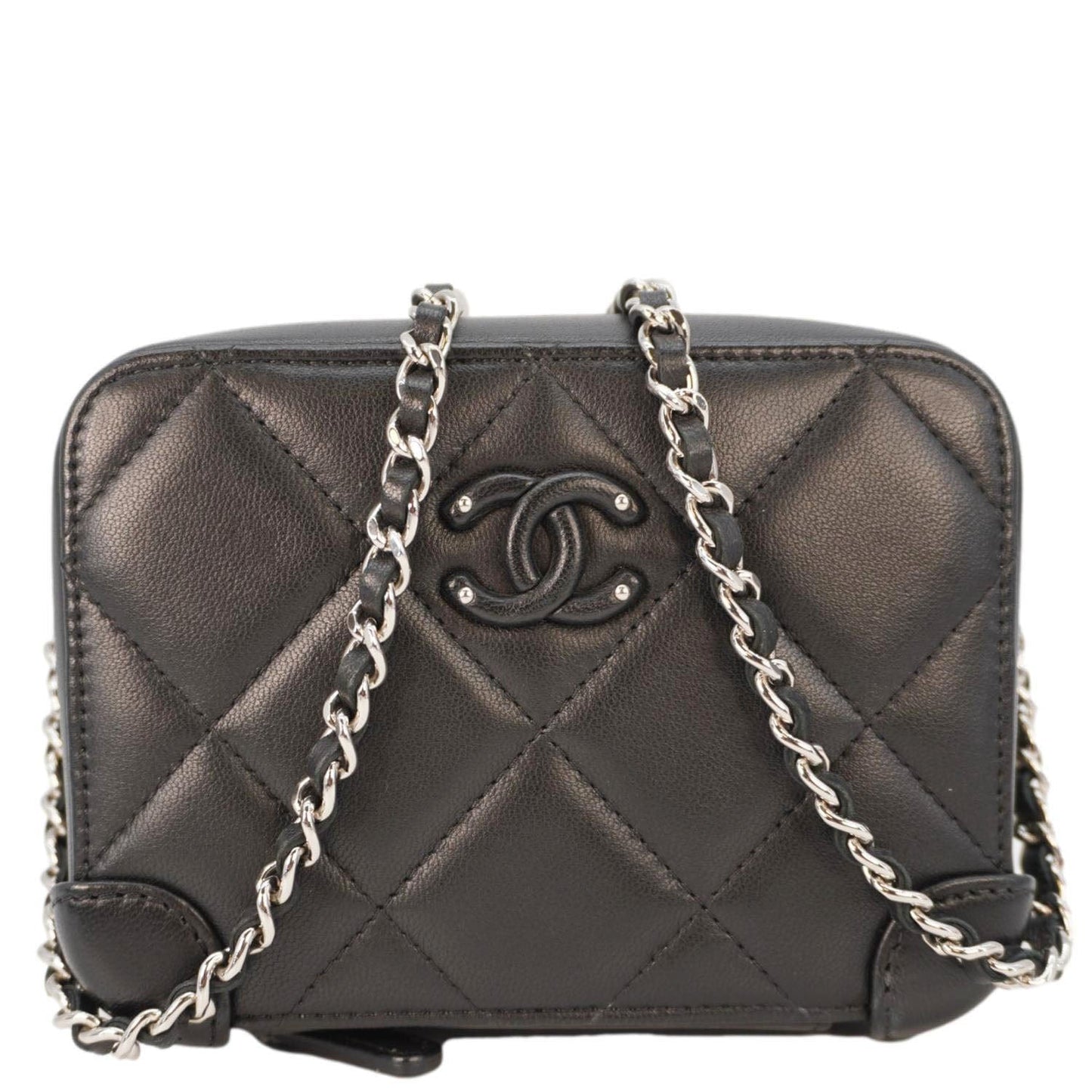 Chanel CC Quilted Camera Leather Black Travel Bag