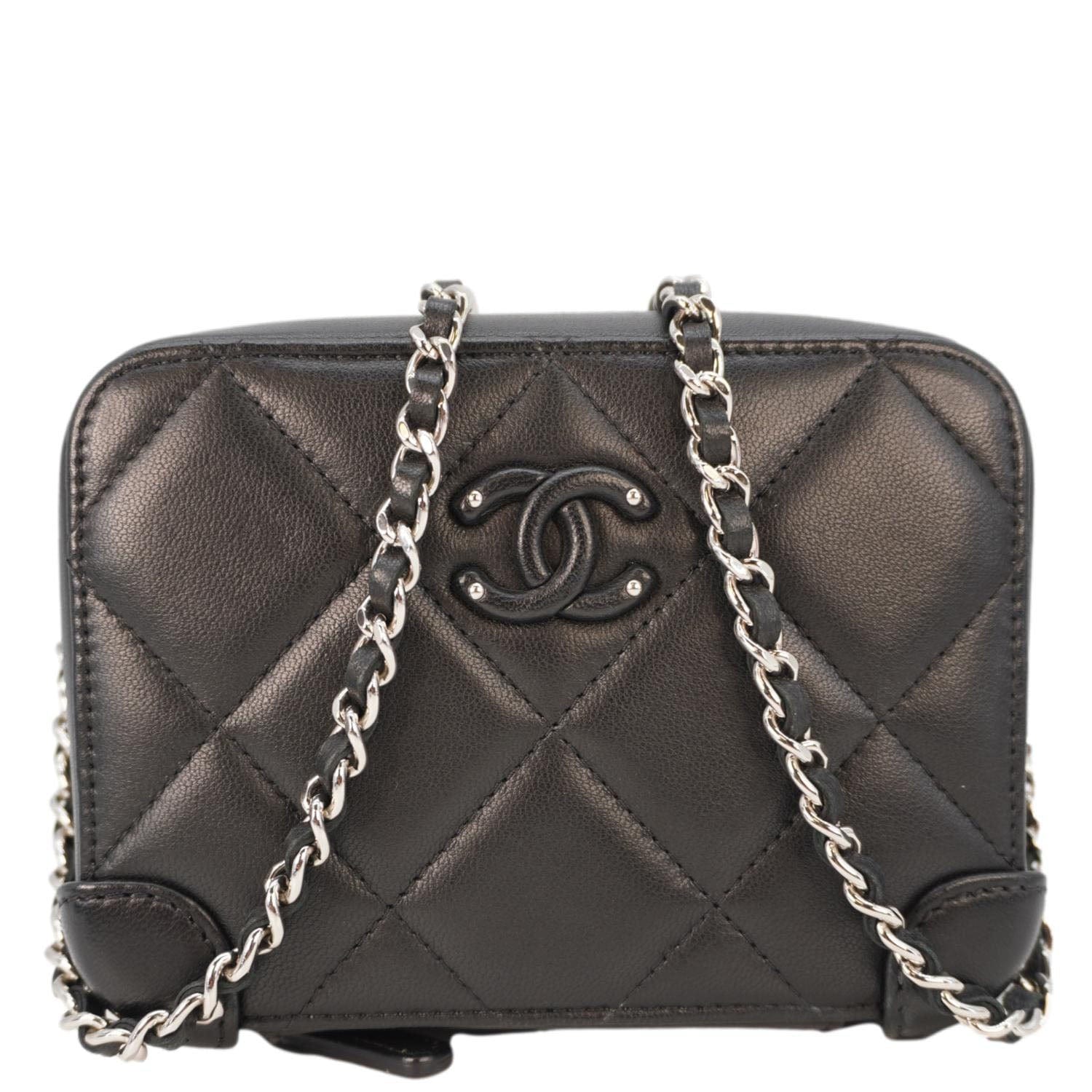 Chanel CC Quilted Camera Leather Black Travel Bag