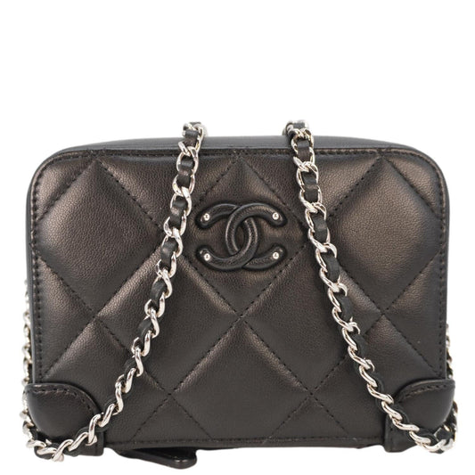 Chanel CC Quilted Camera Leather Black Travel Bag