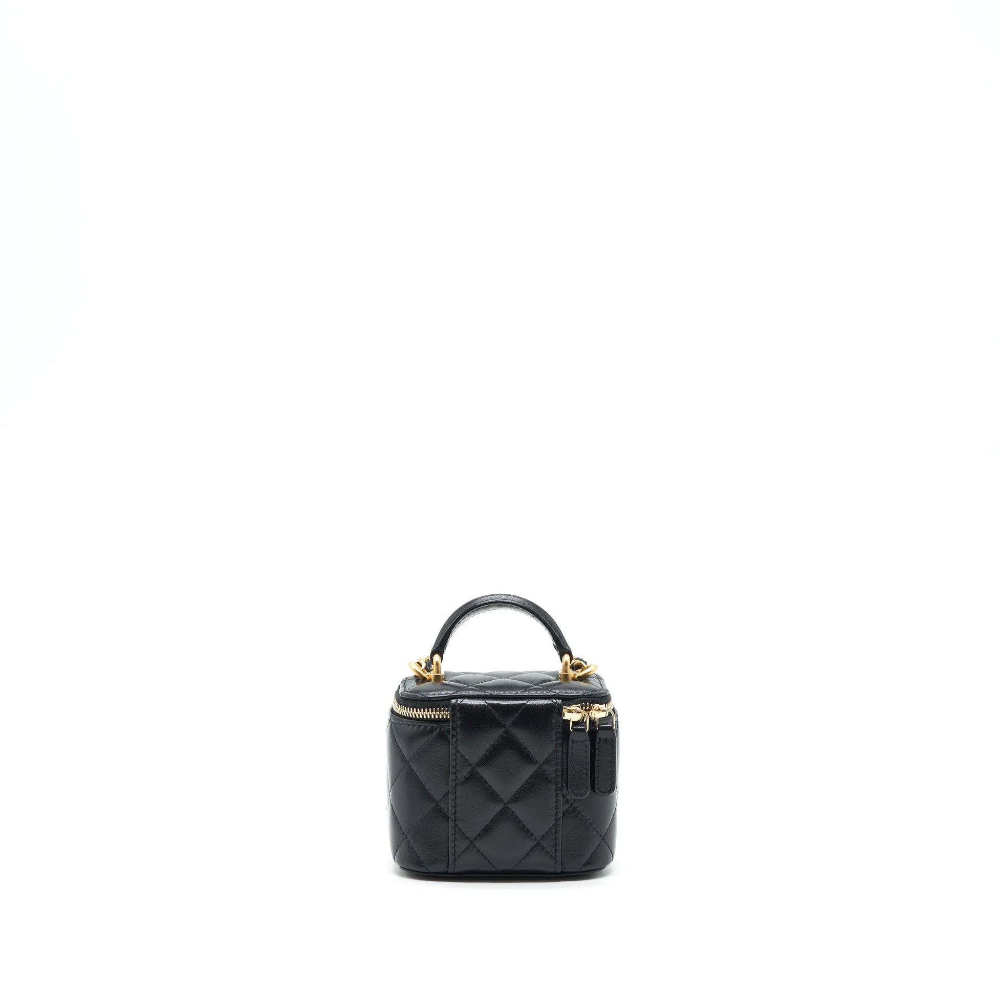Chanel Top Handle Vanity Lambskin GHW Black Mini Bag