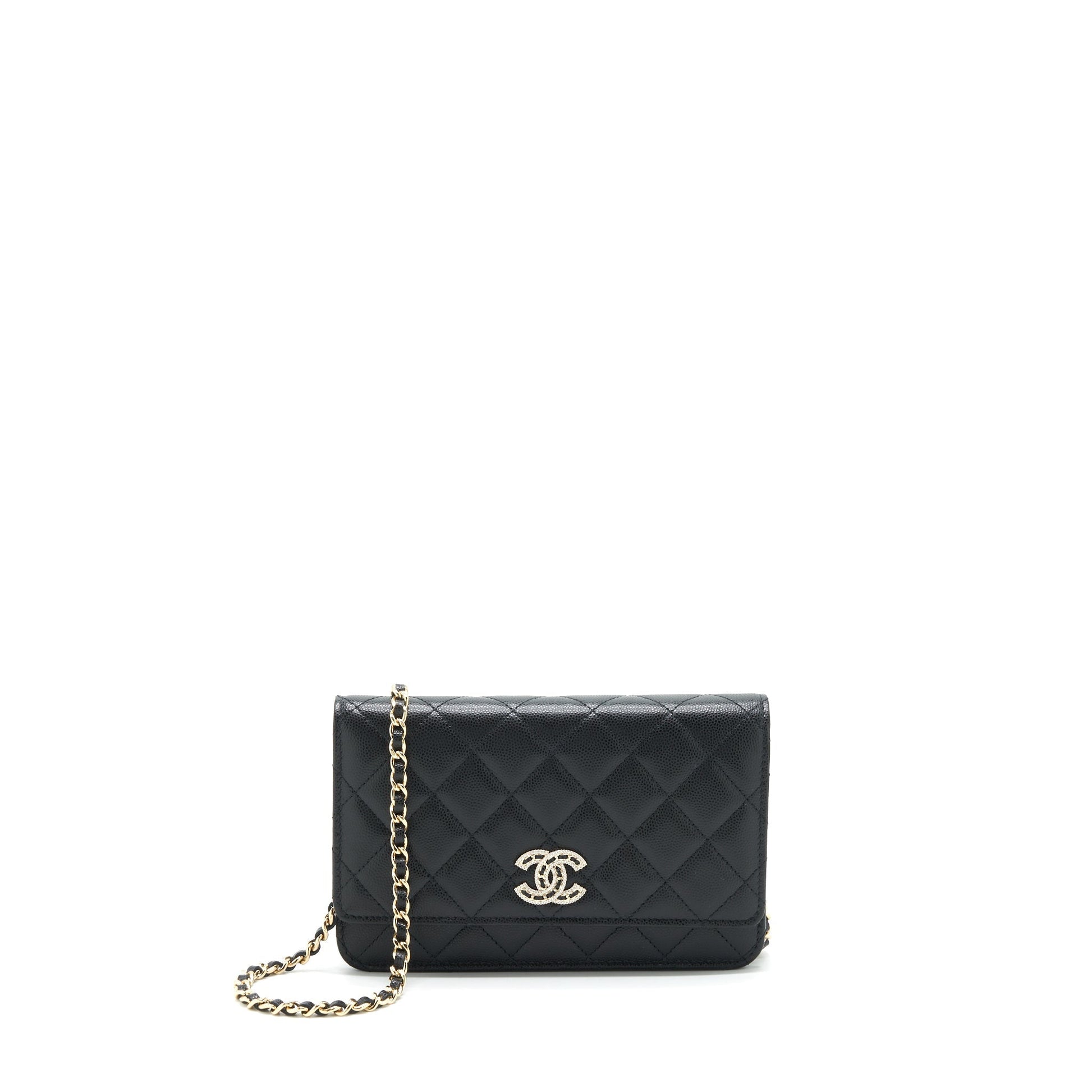 Chanel 22S Detail CC Logo On Caviar Black Wallet Case