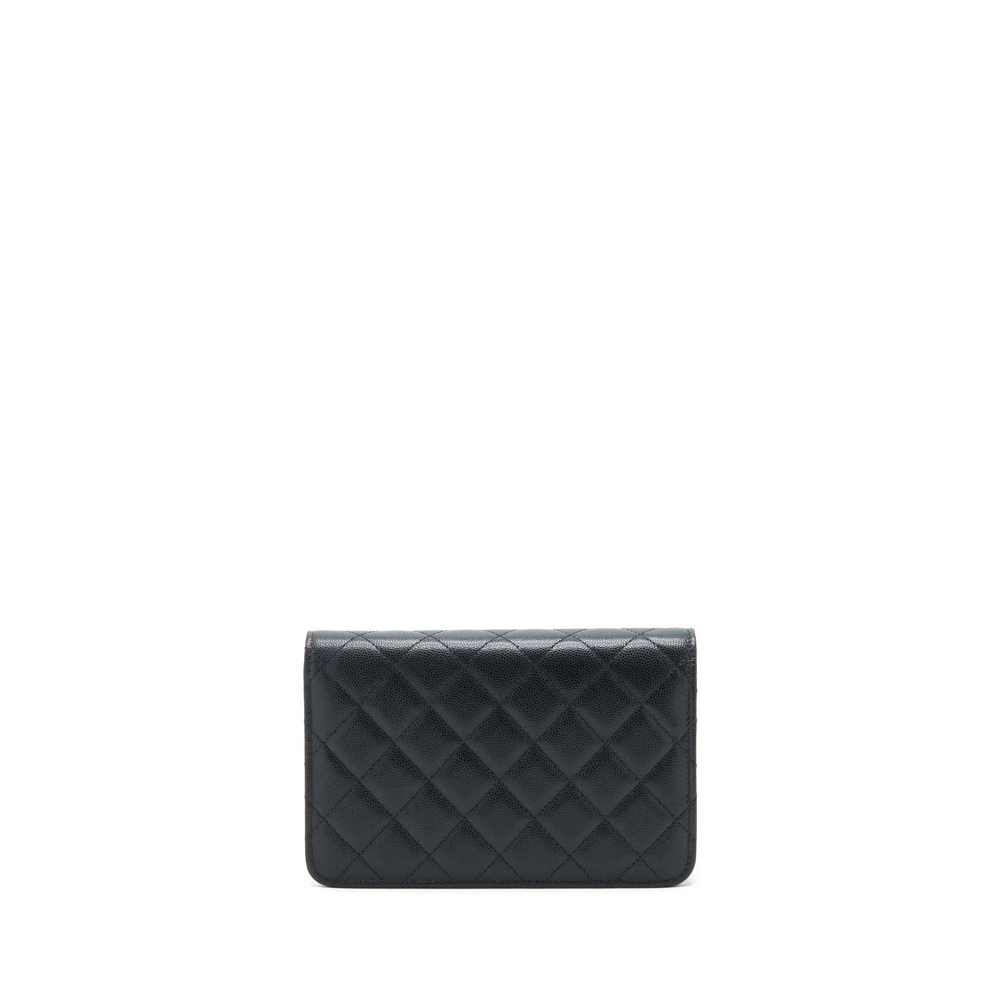 Chanel 22S Detail CC Logo On Caviar Black Wallet Case
