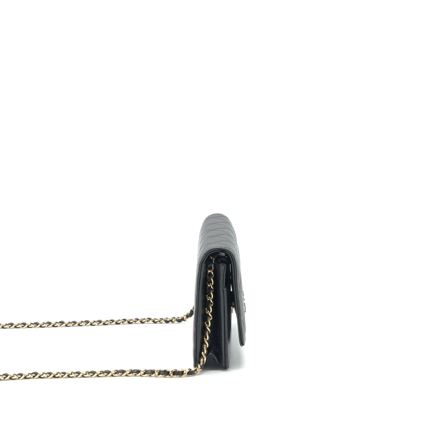 Chanel 22S Detail CC Logo On Caviar Black Wallet Case