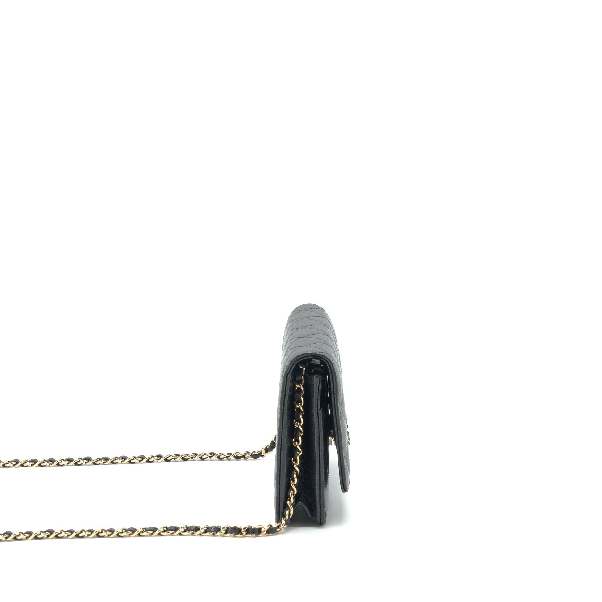 Chanel 22S Detail CC Logo On Caviar Black Wallet Case