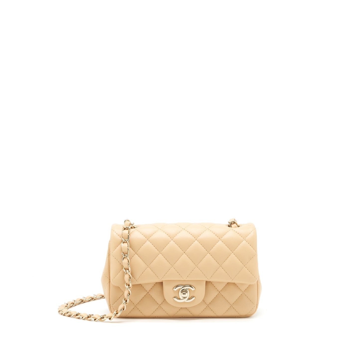Chanel Rectangular Lambskin LGHW Microchip Beige Mini Bag