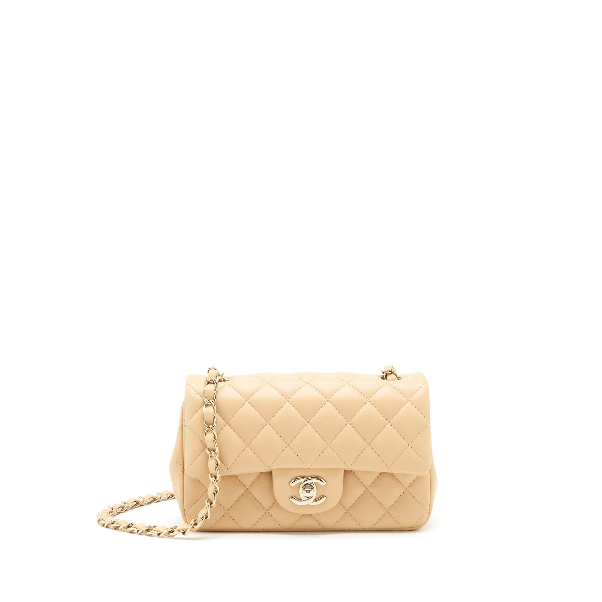 Chanel Rectangular Lambskin LGHW Microchip Beige Mini Bag