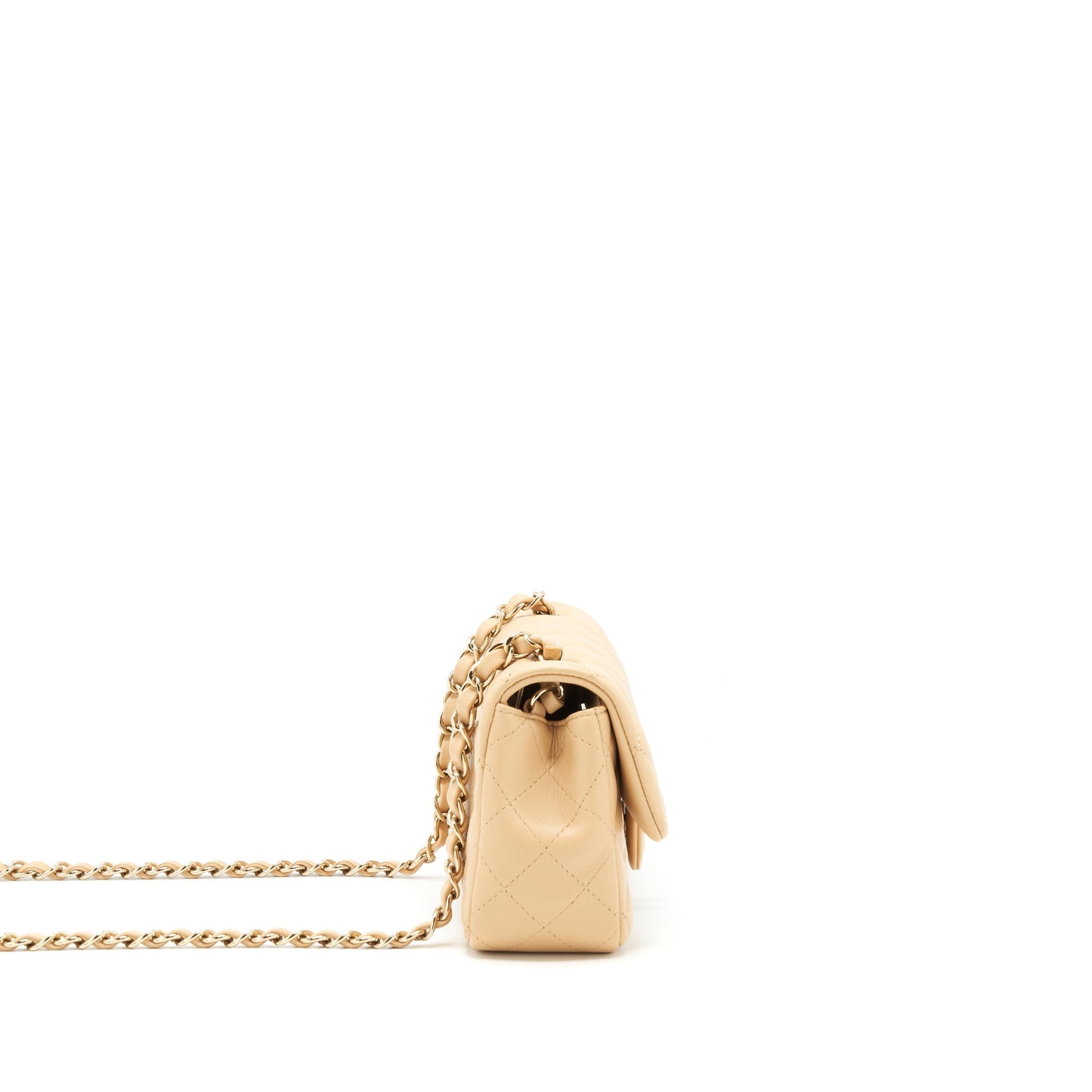 Chanel Rectangular Lambskin LGHW Microchip Beige Mini Bag