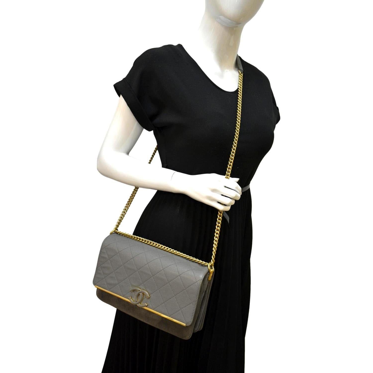 Chanel Lady Coco Flap Suede Caviar Leather Gray Travel Bag