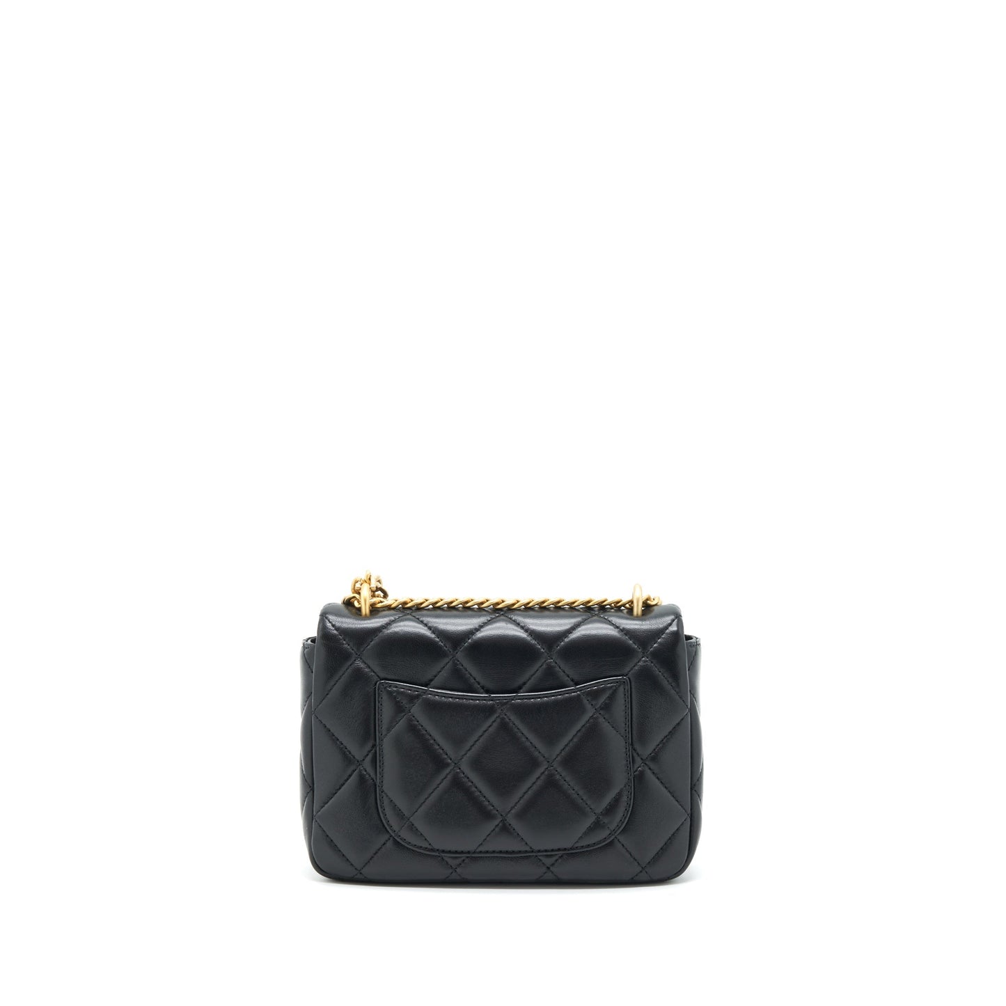 Chanel 22P Square Flap Lambskin Hardware Microchip Black Gold Shoulder Bag