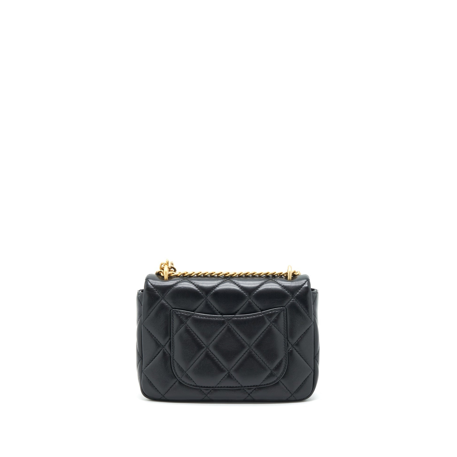 Chanel 22P Square Flap Lambskin Hardware Microchip Black Gold Shoulder Bag