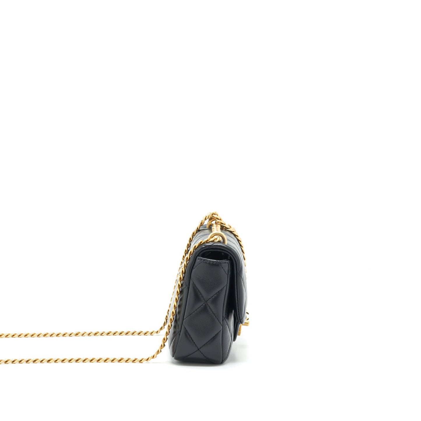 Chanel 22P Square Flap Lambskin Hardware Microchip Black Gold Shoulder Bag