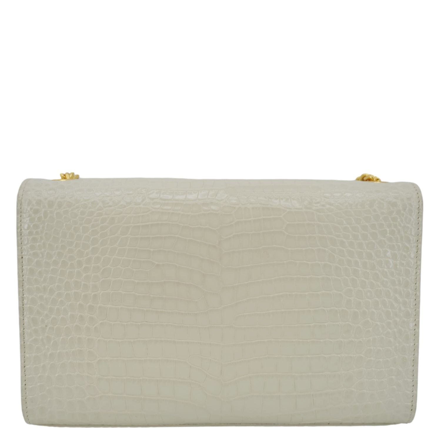 YSL Saint Laurent Yves Kate Tassel Crocodile Crossbody Bag Leather White Medium