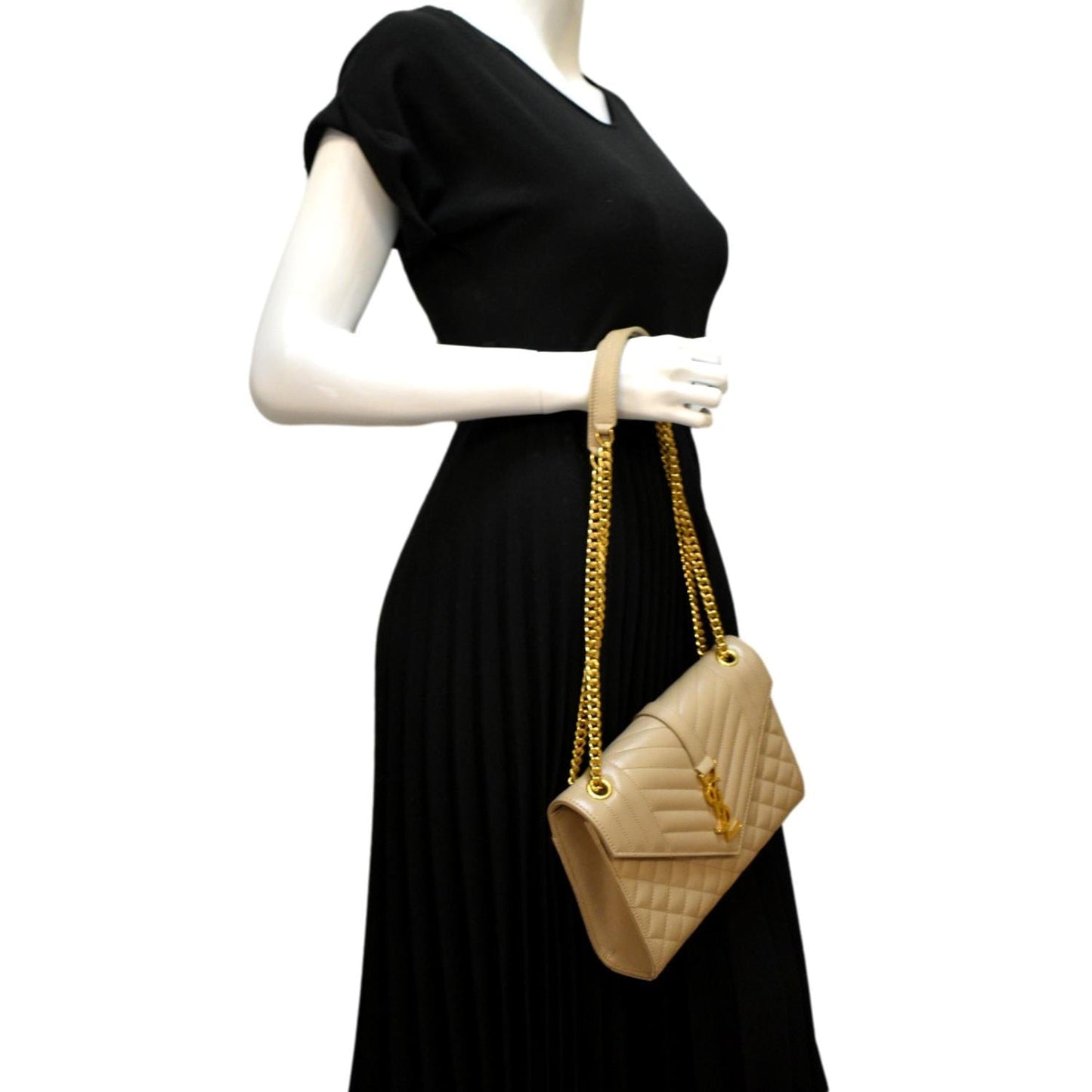 YSL Saint Laurent Yves Envelope Shoulder Bag Leather Matelasse Beige Laurent Envelope Flap