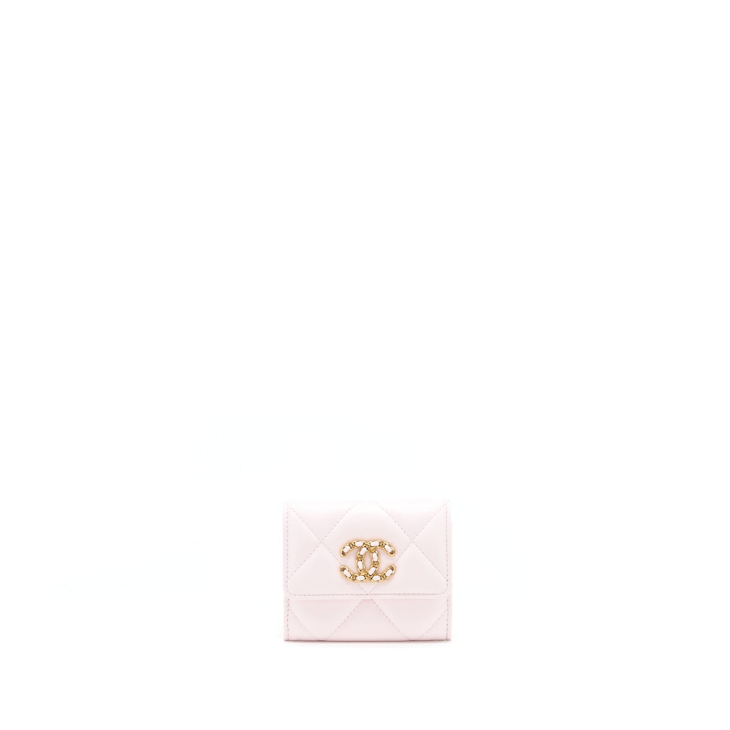Chanel 19 Flap Cardholder Lambskin Light GHW Pink Wallet Case