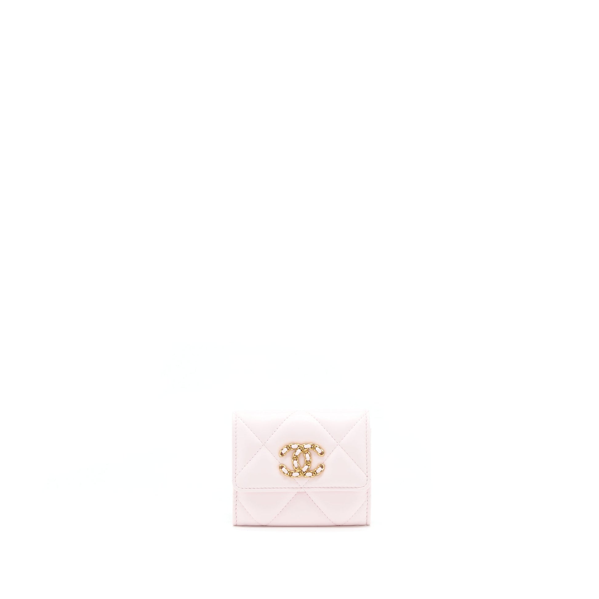 Chanel 19 Flap Cardholder Lambskin Light GHW Pink Wallet Case
