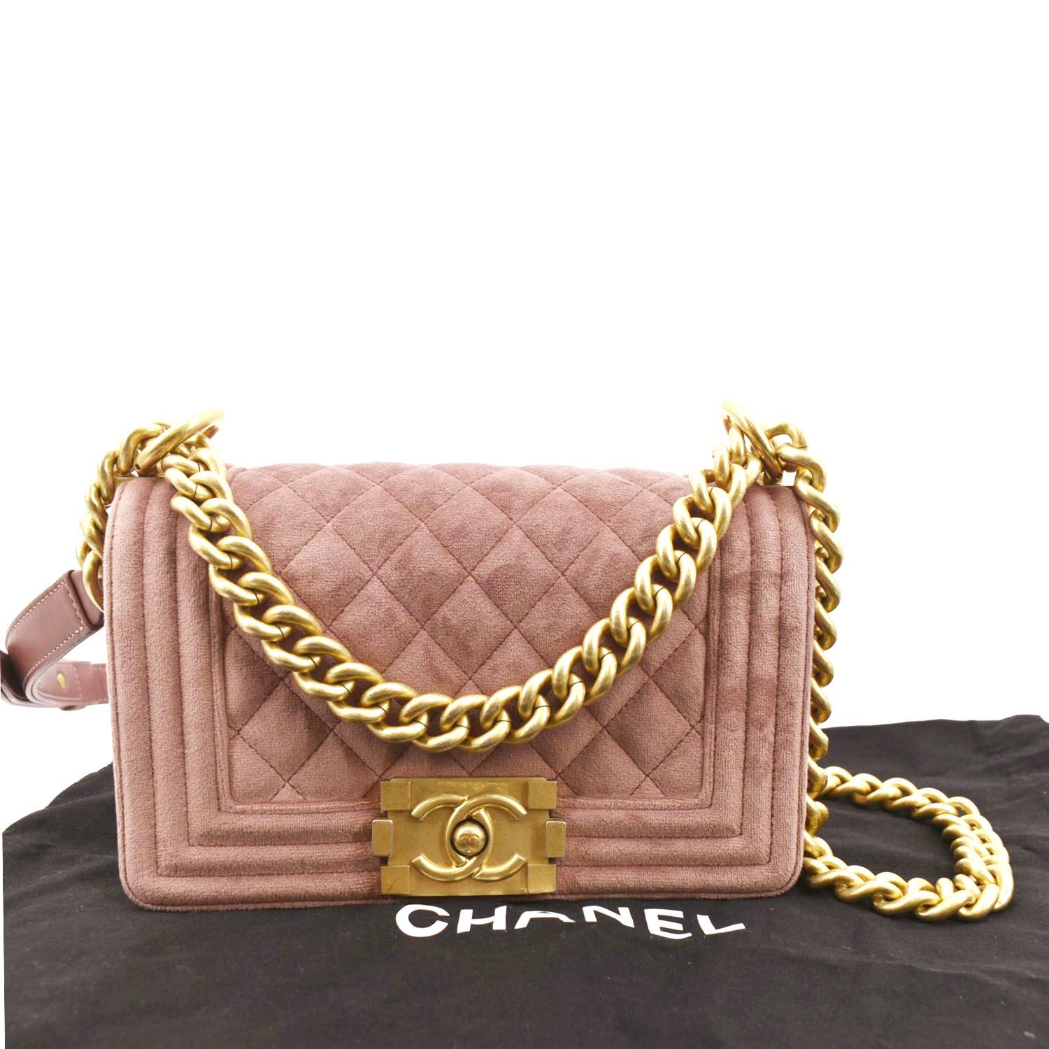 Louis Vuitton CHANEL Boy CC Velvet Pink Travel Bag