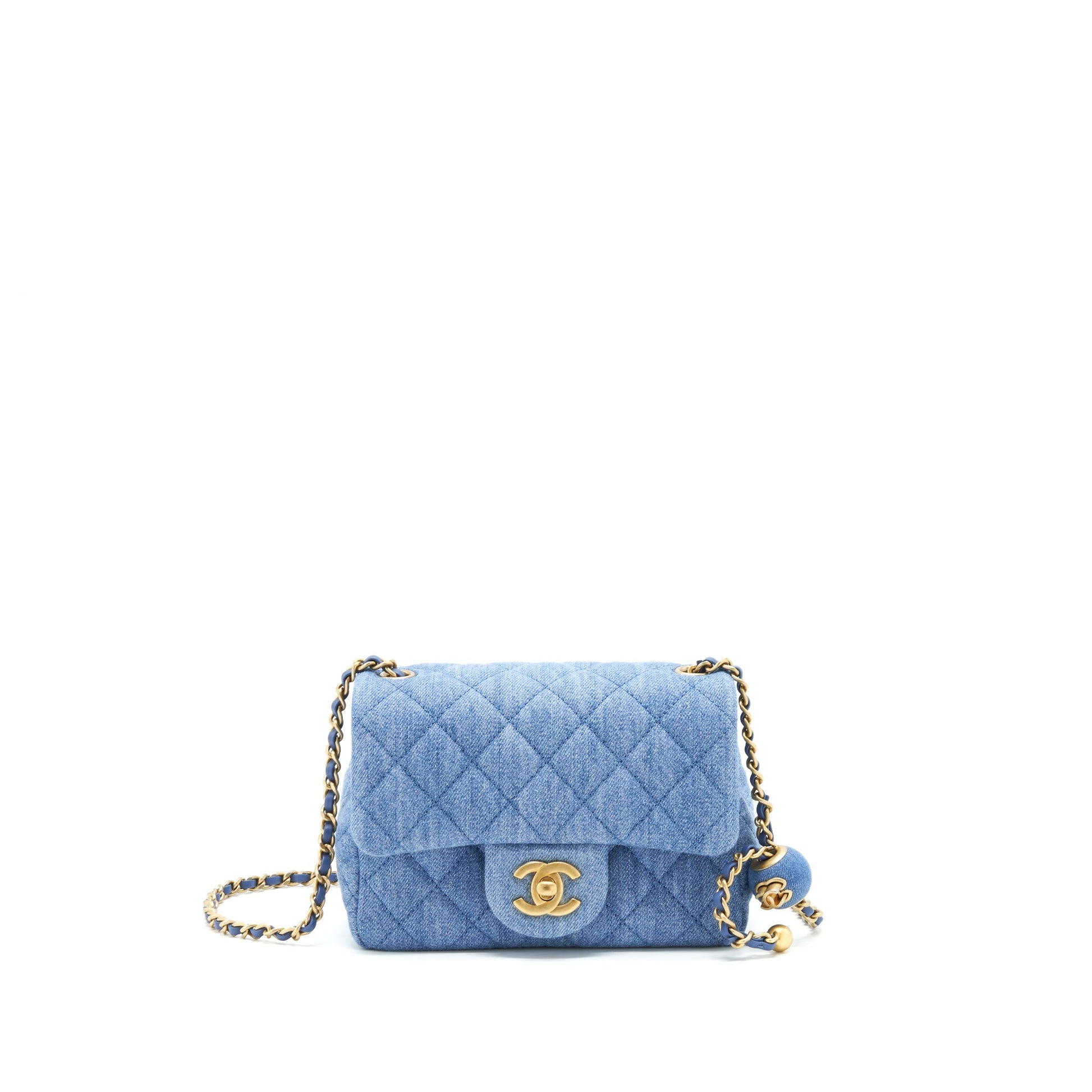 Chanel 22C Denim Pearl Crush Square Flap Shoulder Bag