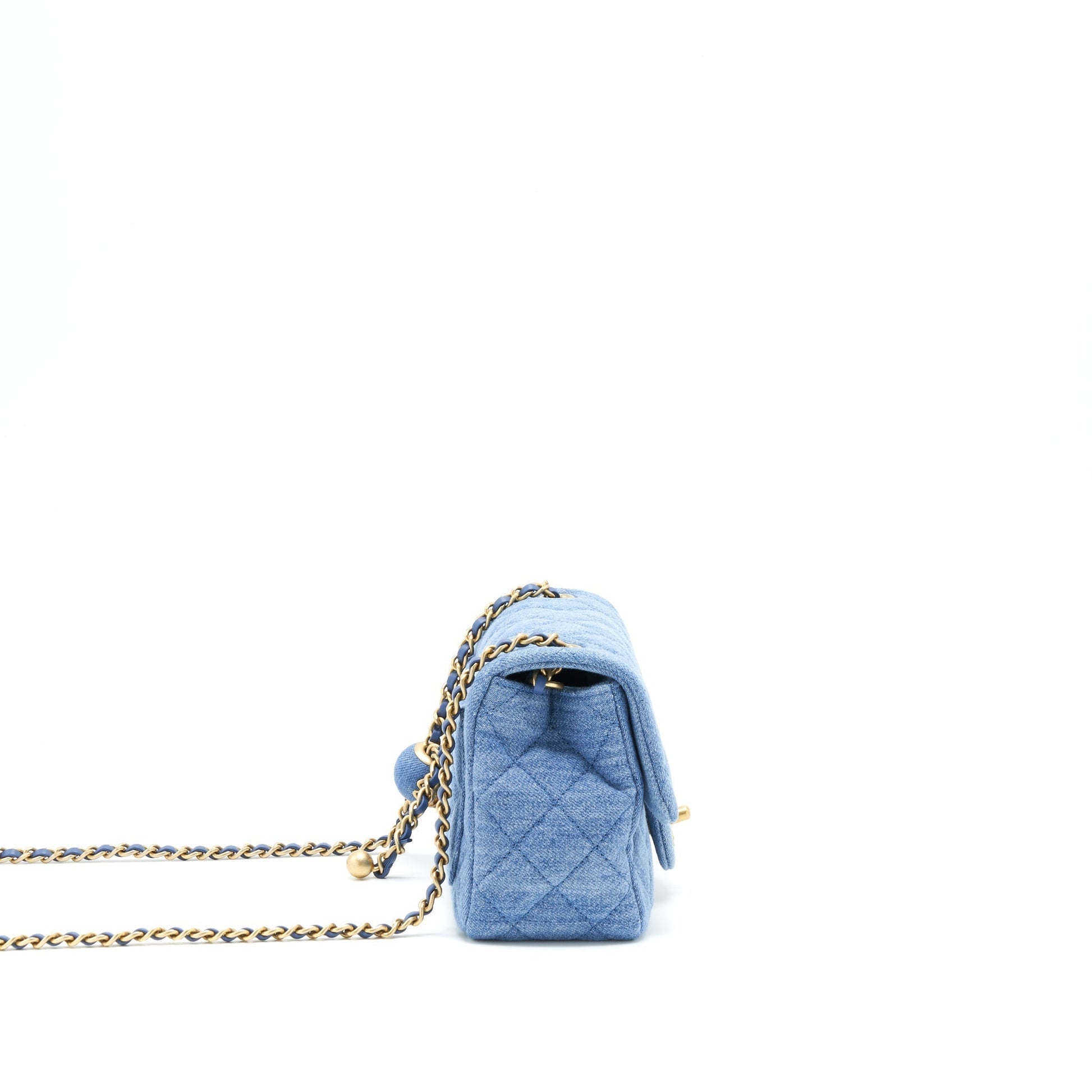 Chanel 22C Denim Pearl Crush Square Flap Shoulder Bag Bag 1