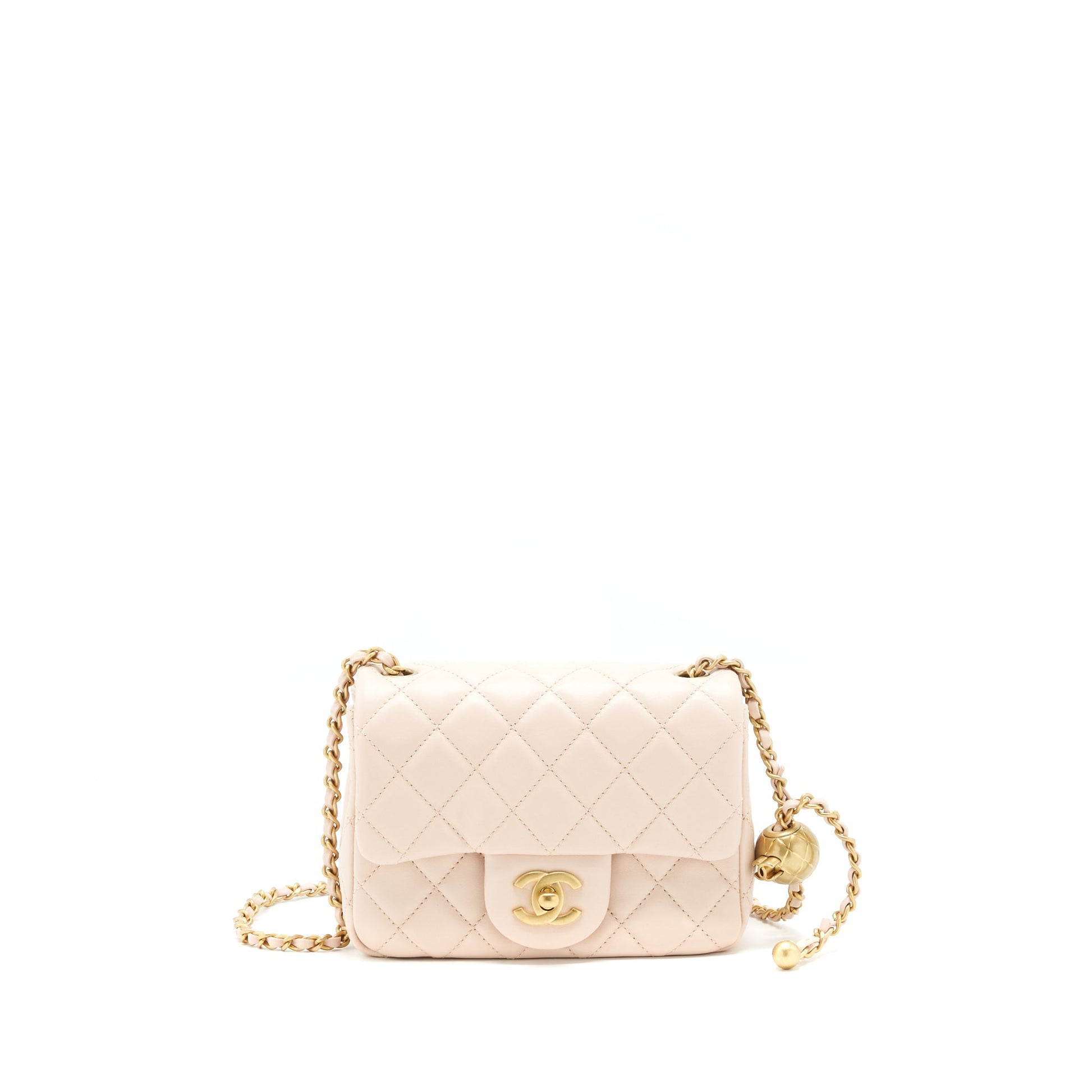Chanel 22C Pearl Crush Square Flap Lambskin Pink Shoulder Bag