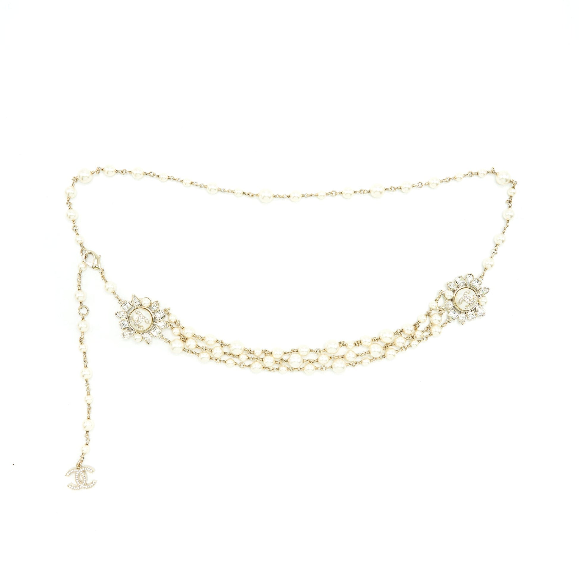 Chanel Pearl Waist Belt 80cm Light Tone Gold