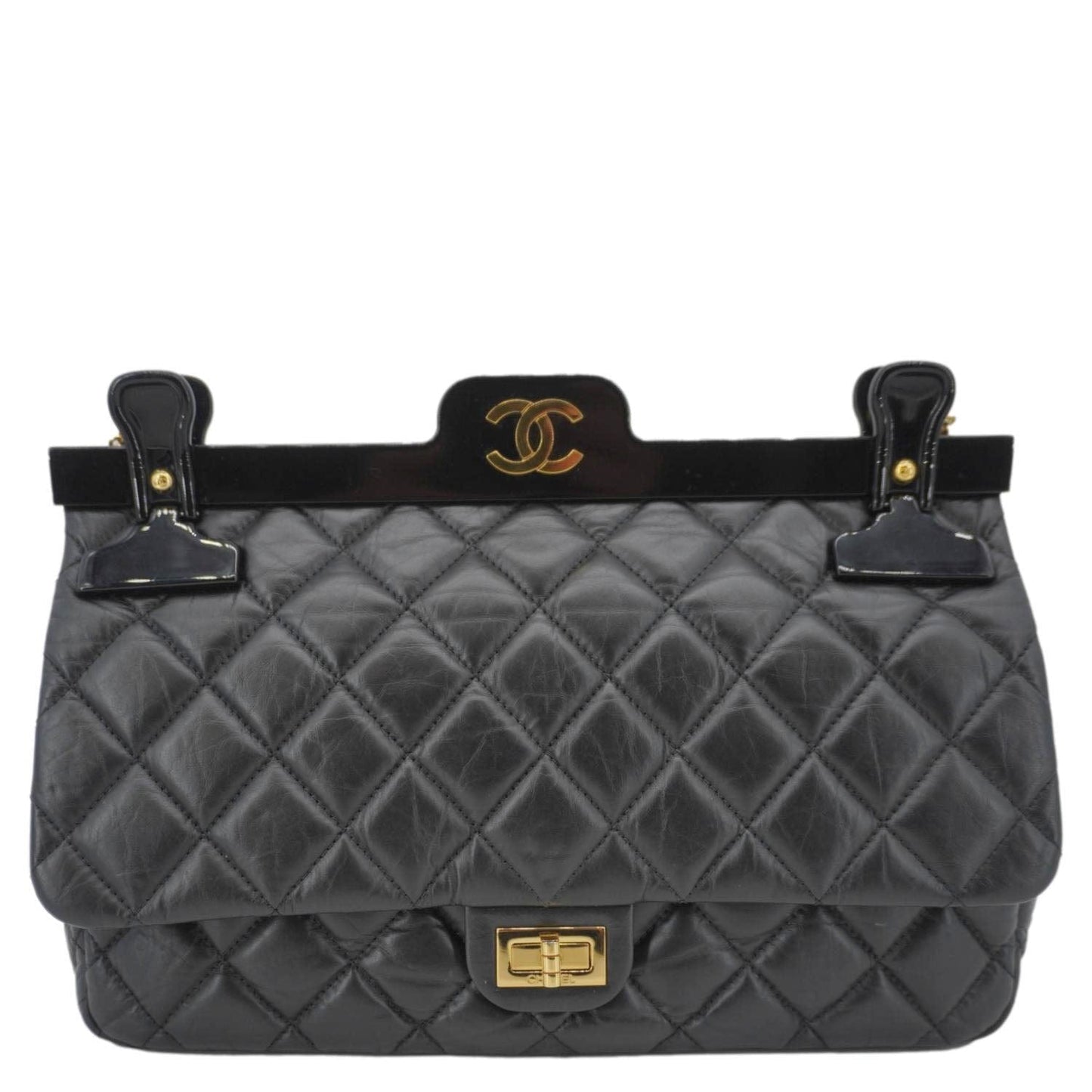Chanel 2.55 Reissue Hanger Flap Quilted Leather Black Travel Bag Case 1