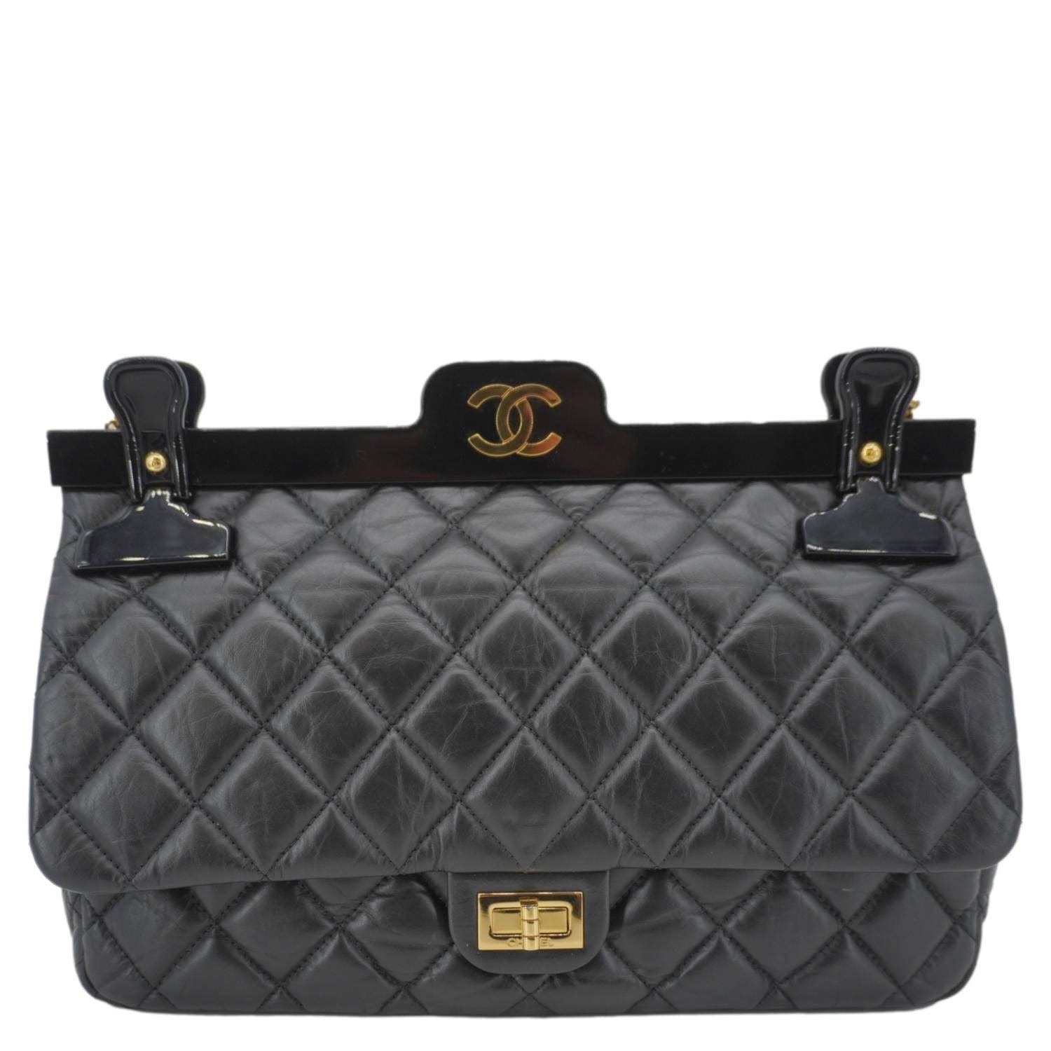 Chanel 2.55 Reissue Hanger Flap Quilted Leather Black Travel Bag Case 1