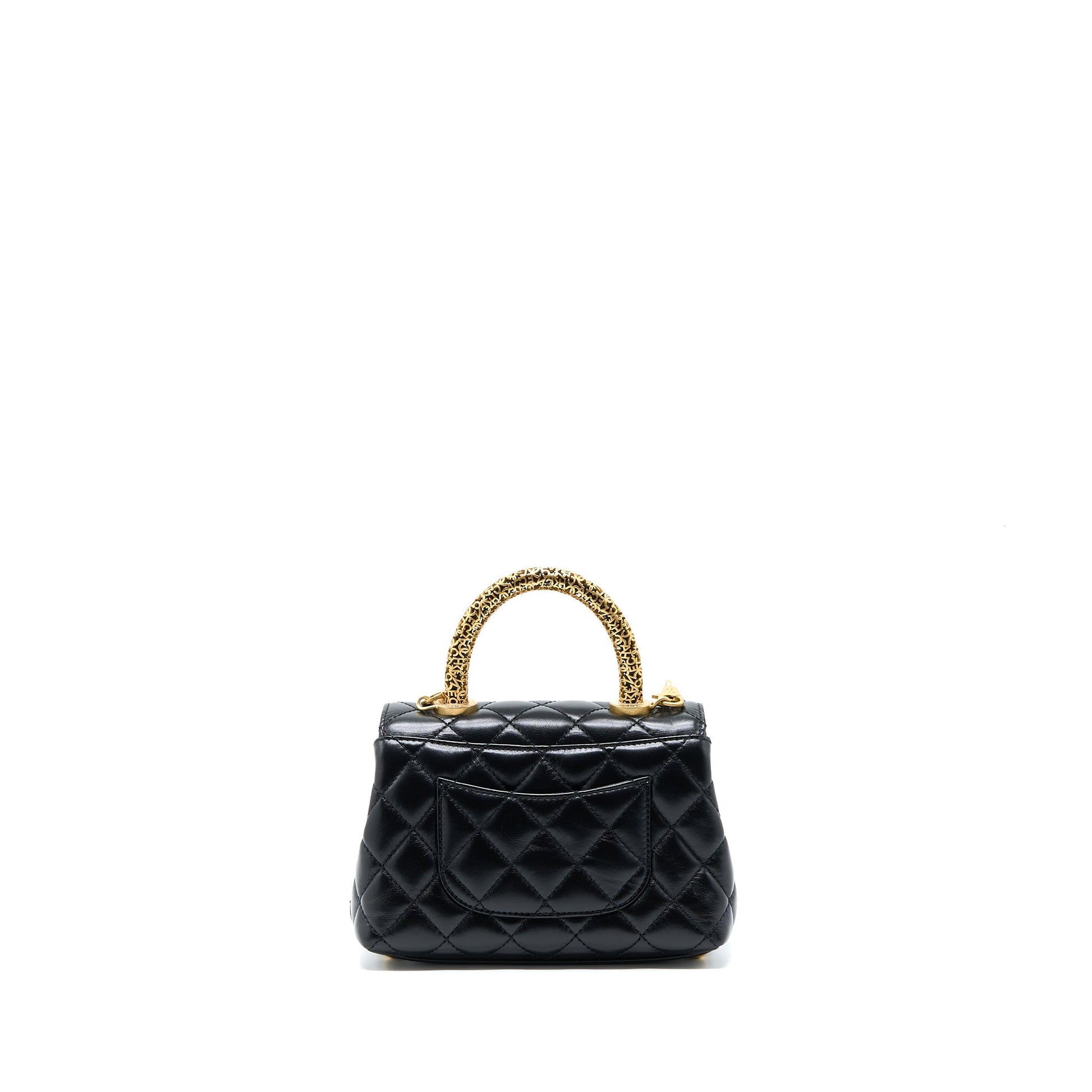 Chanel 22A Coco Handle Detailed Letter Handle Black Mini Bag