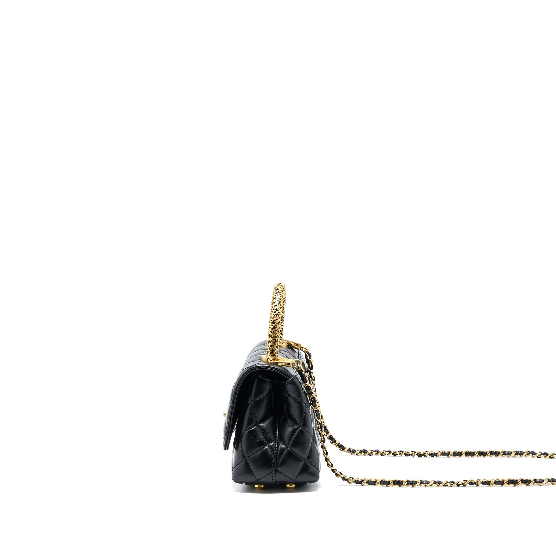 Chanel 22A Coco Handle Detailed Letter Handle Black Mini Bag