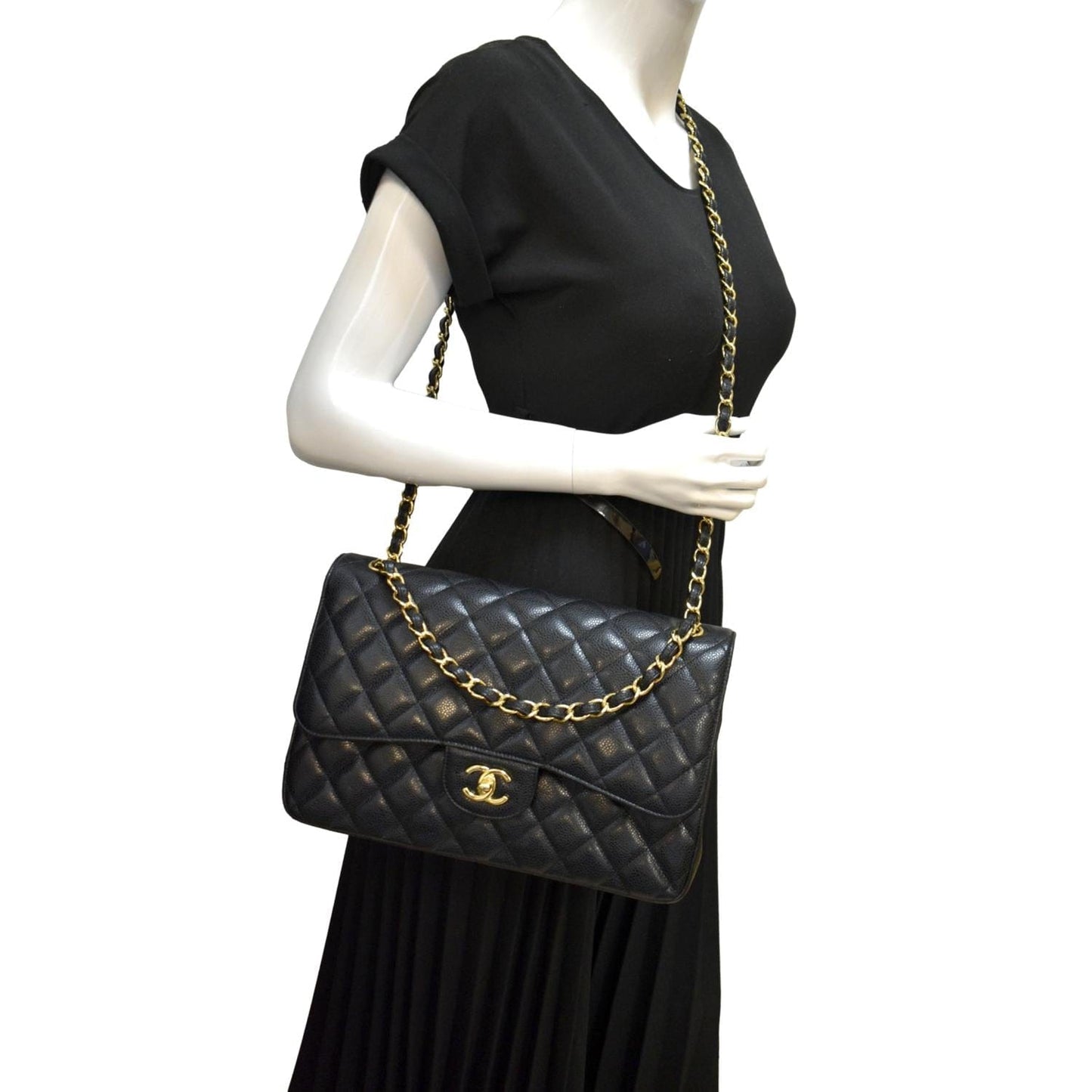 Chanel Classic Jumbo Double Flap Quilted Leather Black Travel Bag