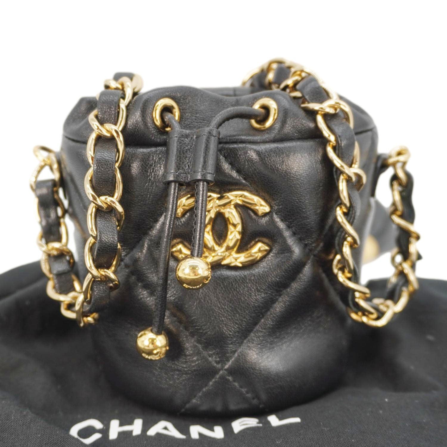 Chanel Coco Mini Leather Bucket Shoulder Bag Black