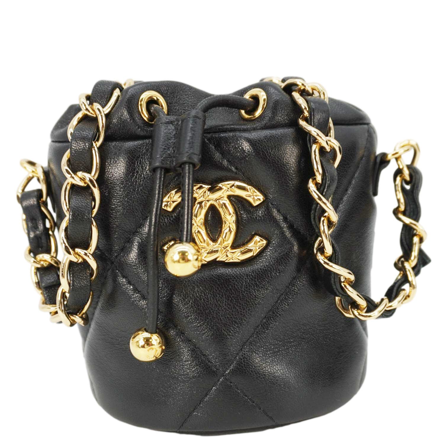 Chanel Coco Mini Leather Bucket Shoulder Bag Black