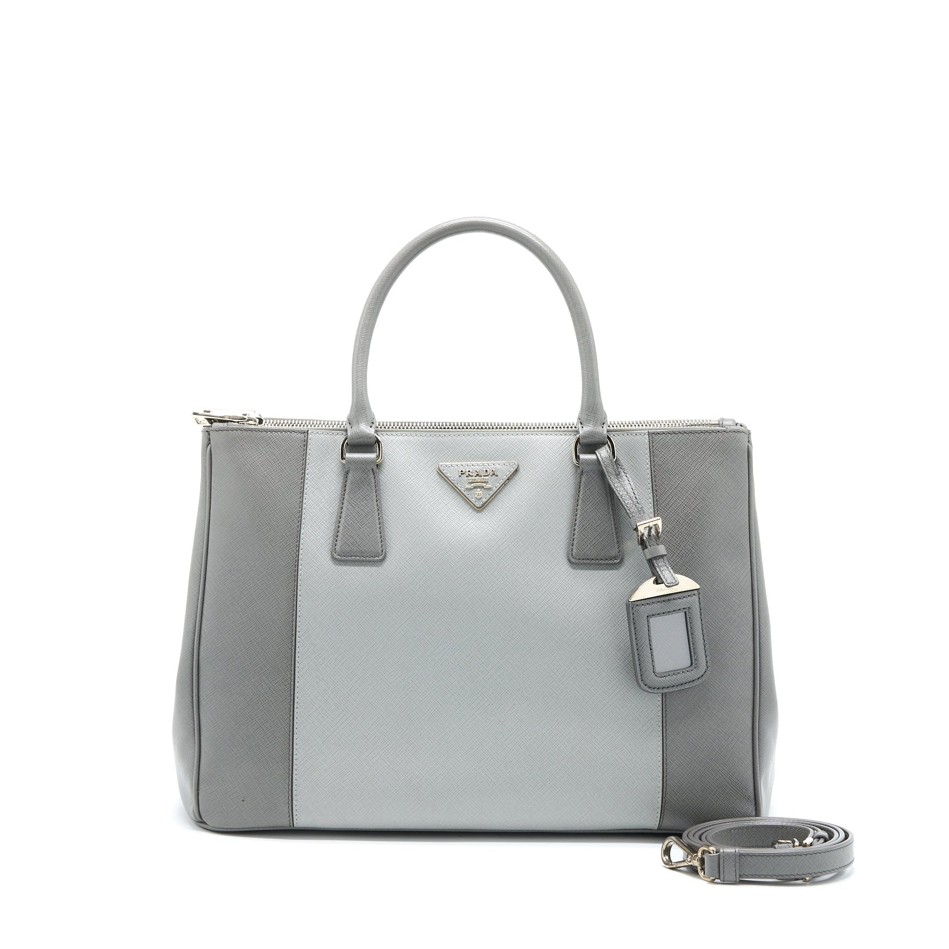 Prada Double Zip Tote Purse Saffiano Calfskin Multicolour Tote Bag
