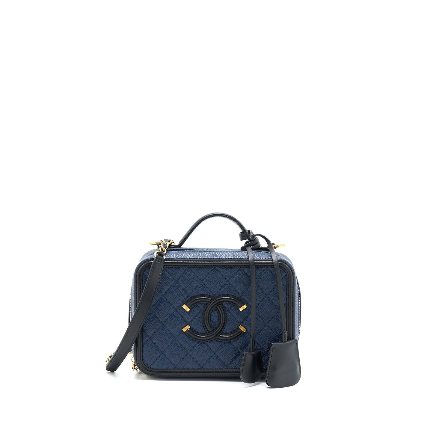 Chanel Filigree Vanity Camera Caviar GHW Black Blue Crossbody Bag