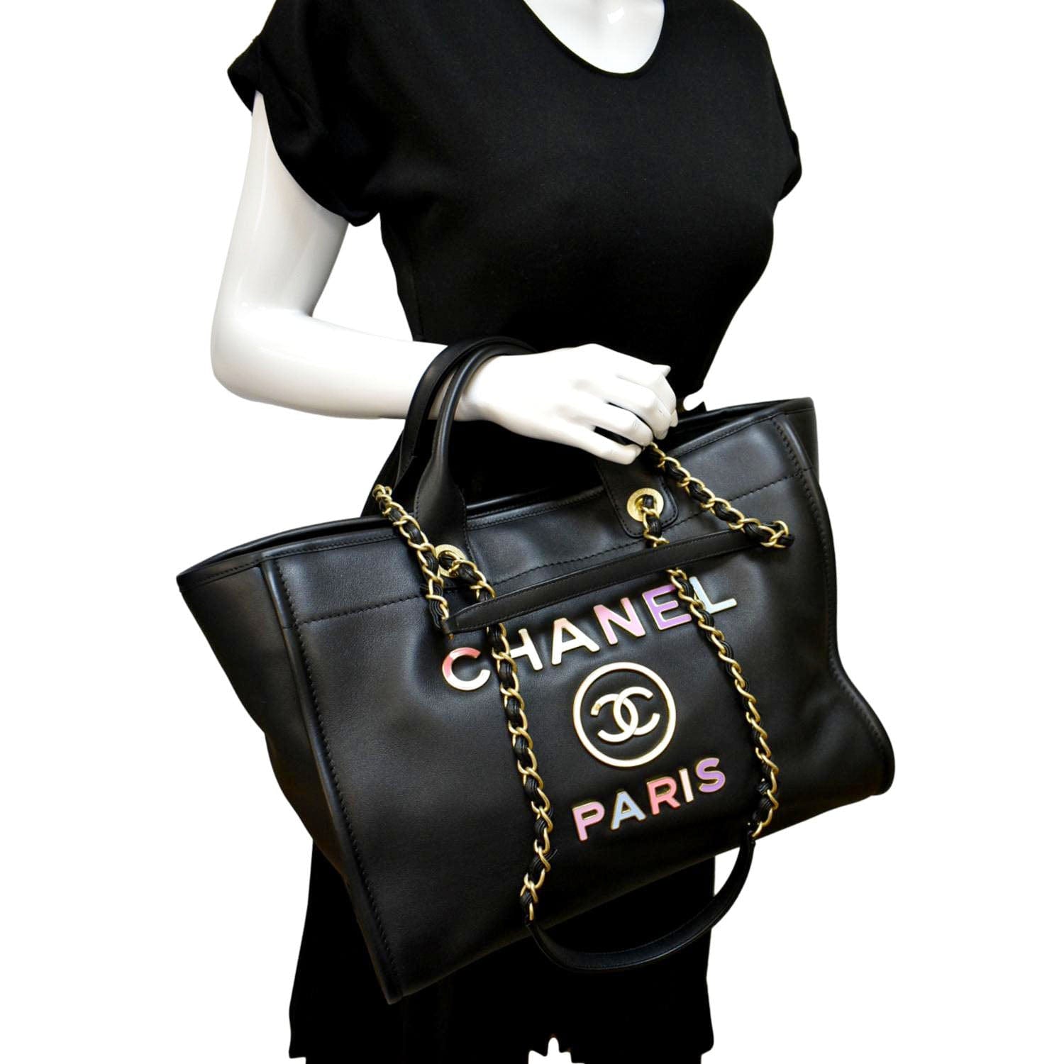 Chanel Deauville Leather Calfskin Black Multicolor Travel Bag