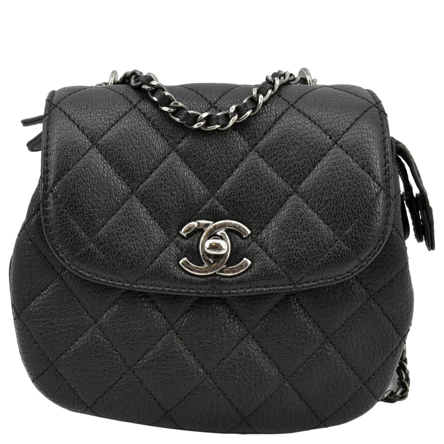 Chanel CC Waiter Flap Goatskin Leather Black Travel Bag