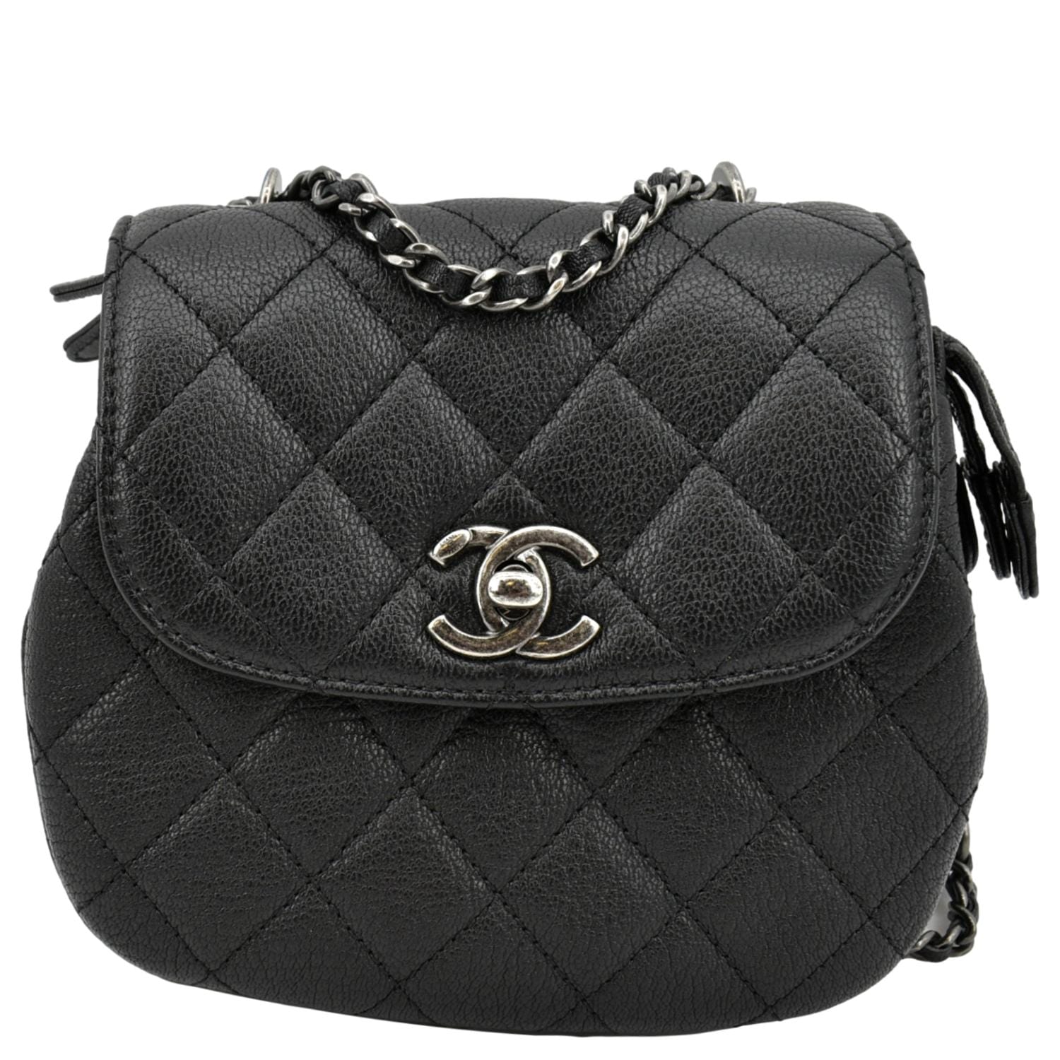 Chanel CC Waiter Flap Goatskin Leather Black Travel Bag