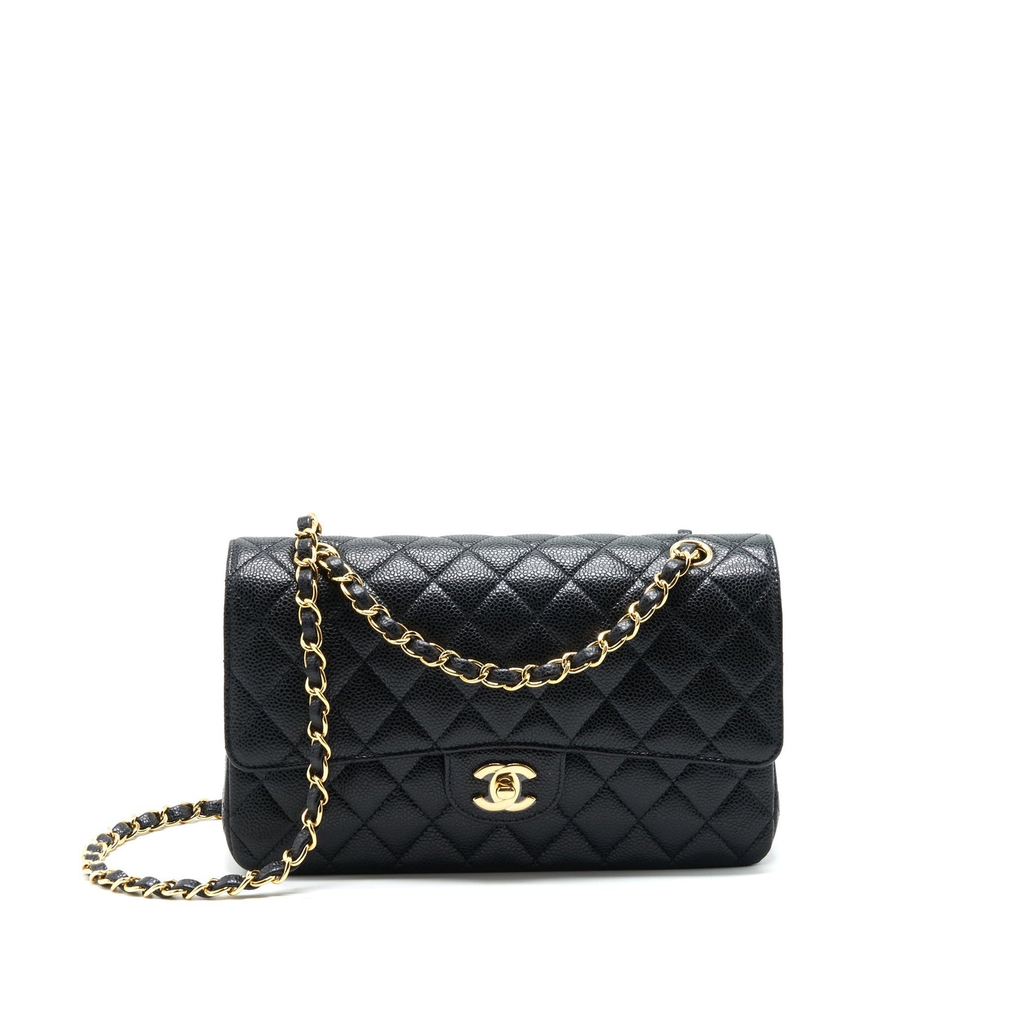 Chanel Classic Double Flap 25cm Caviar GHW Black Handbag Ghw Microchip